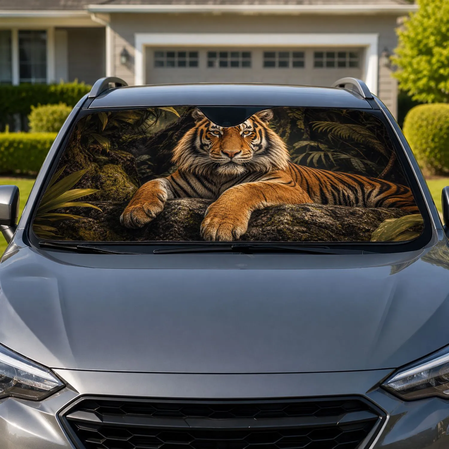 Majestic Tiger Jungle Scene For Wild Safari Style Vehicle Decor And Wildlife Fans Car Sunshade - 1