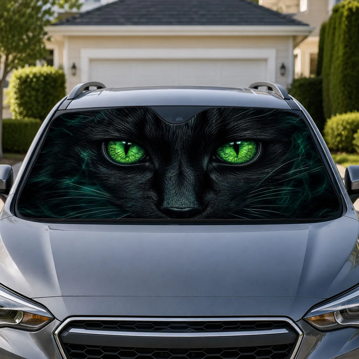 Black Cat With Emerald Eyes Gothic Darkness Decor For Night Drive Mystery Lovers Car Sunshade - 1