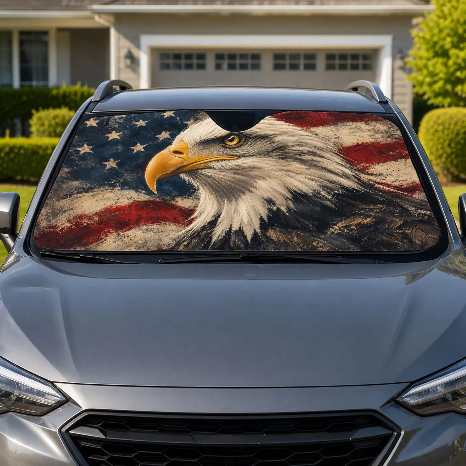 Bald Eagle American Flag Americana Patriotic Decor For Veterans And Fourth Of July Car Sunshade - 1