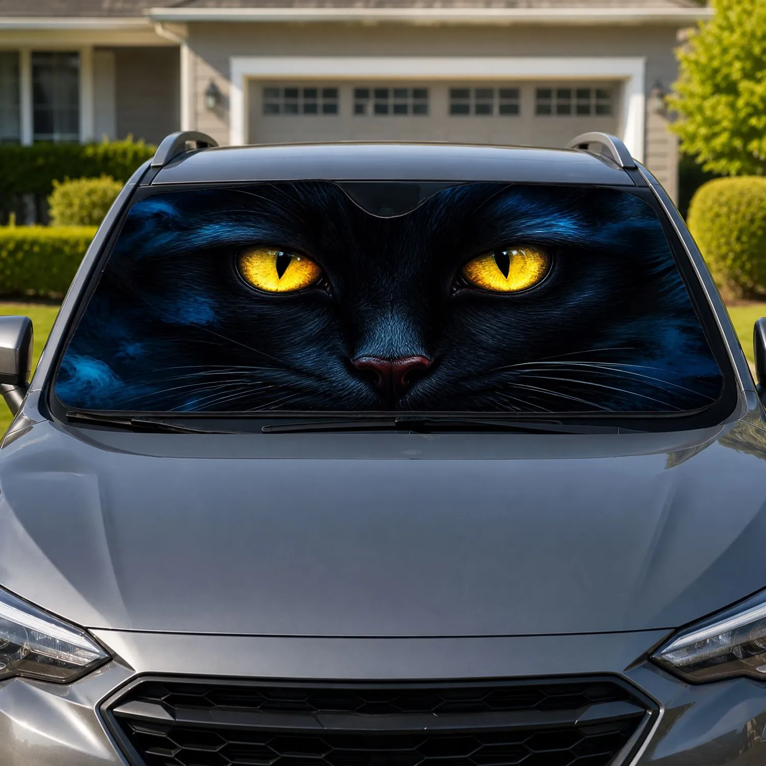 Glowing Black Cat Eyes Dark Gothic Feline Decor For Halloween Night Drives Cat Lovers Car Sunshade - 1