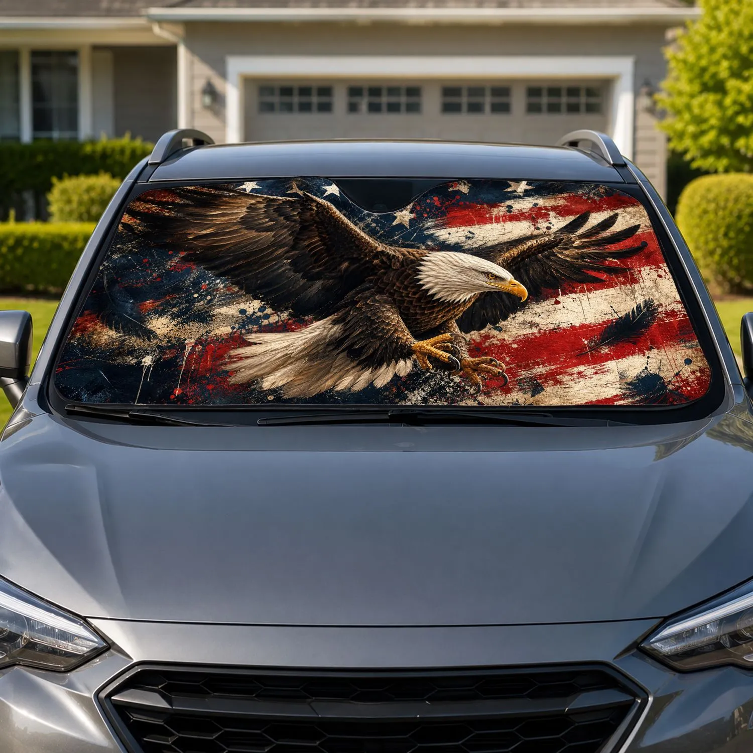 Patriotic Bald Eagle American Flag Grunge Americana Decor For Veterans And Drivers Car Sunshade - 1