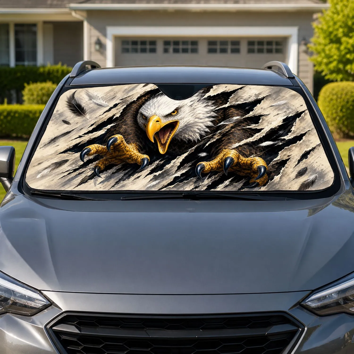Bald Eagle Tearing Through Claw Rips Patriotic Road Trip Decor For Truck Enthusiasts Car Sunshade - 1