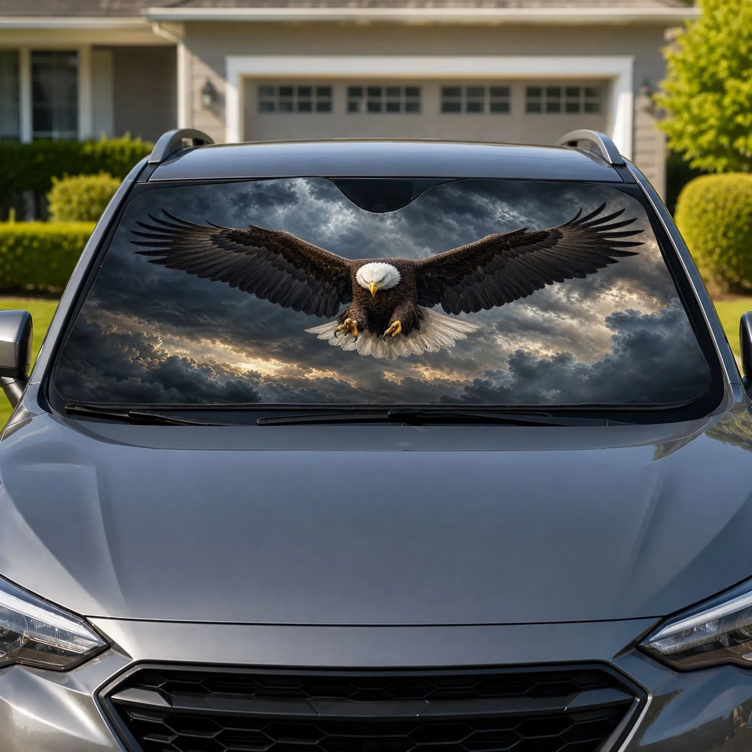 Majestic Bald Eagle Storm Sky Wildlife Decor For Patriotic Outdoor Adventure Fans Car Sunshade - 1