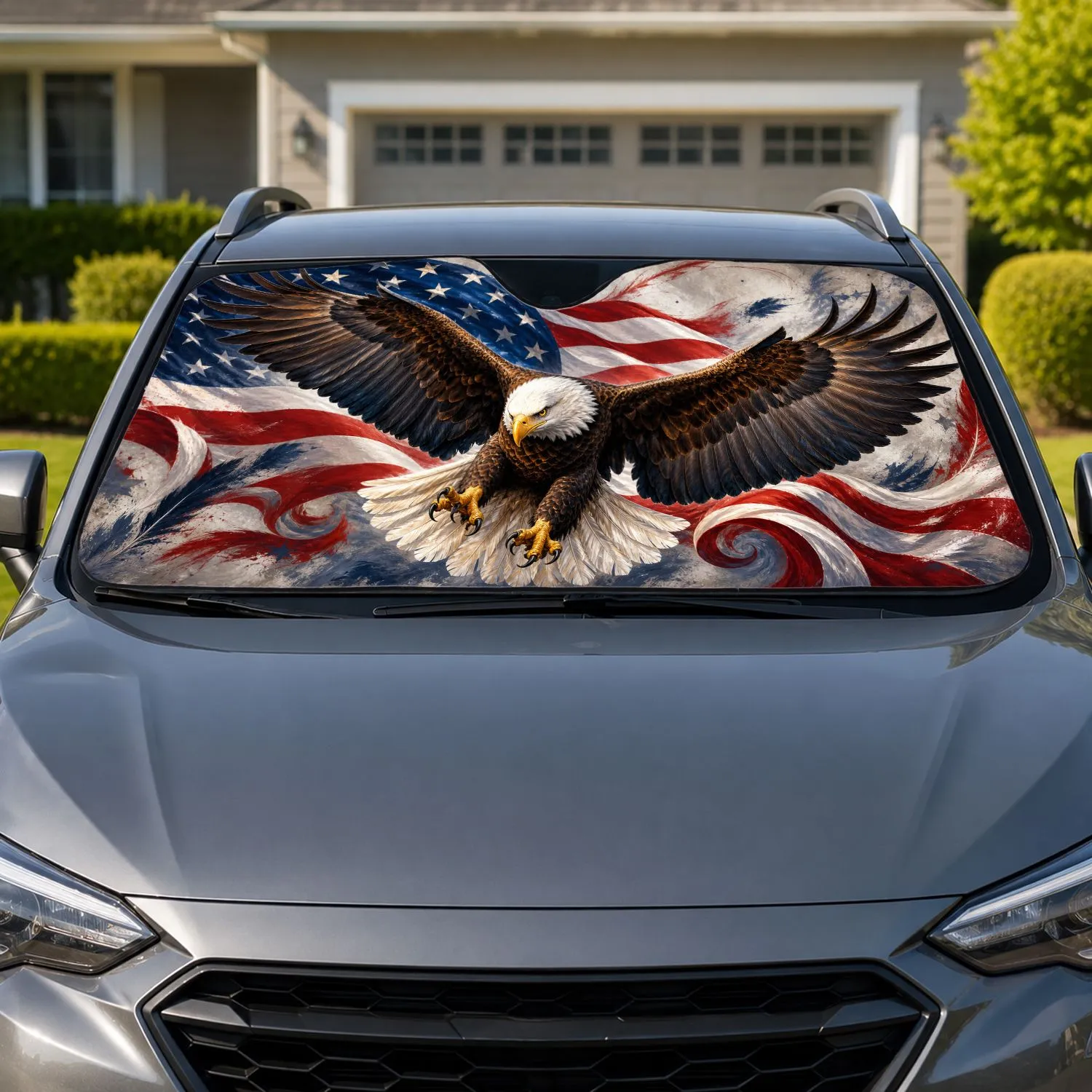 Bald Eagle With American Flag Patriotic Fourth Of July Gift For Veterans And Patriots Car Sunshade - 1