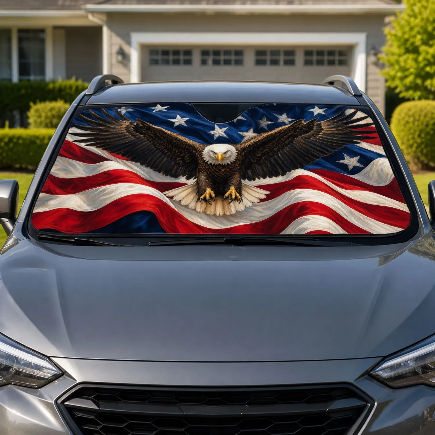 Patriotic Bald Eagle With American Flag Waves For Veterans And USA Freedom Lovers Car Sunshade - 1
