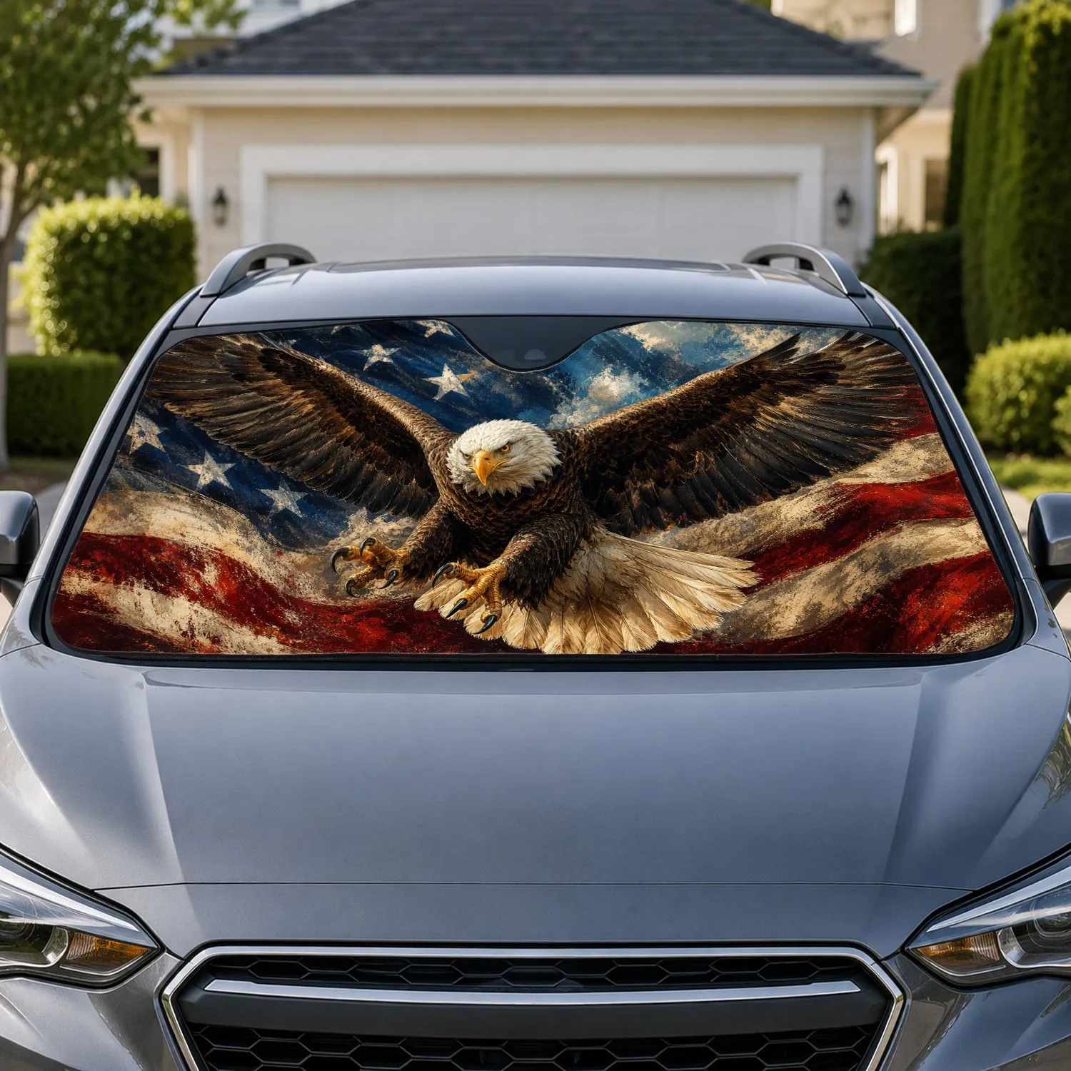 Bald Eagle American Flag Patriotic USA Decor For Veterans July Fourth Road Trips Car Sunshade - 1