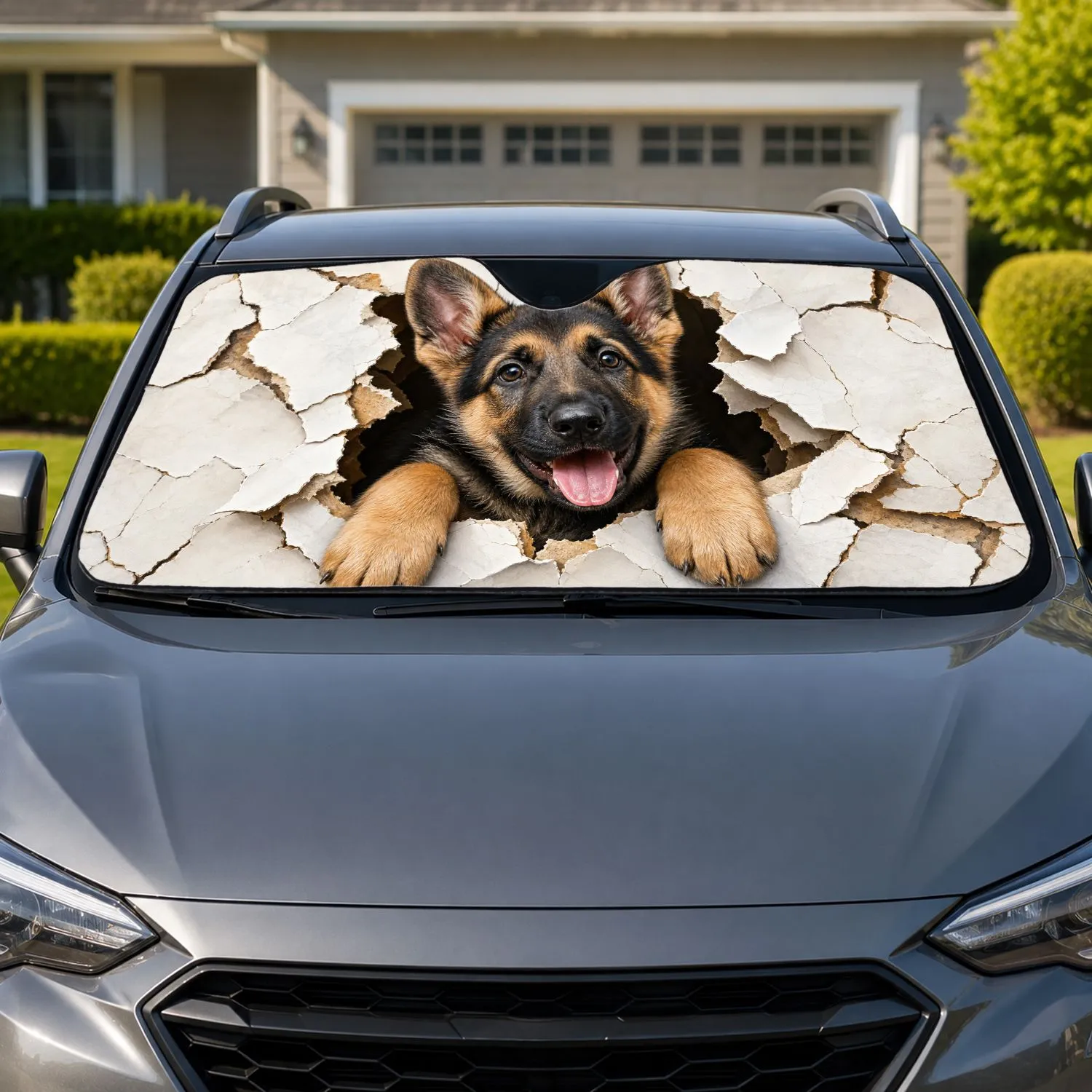 German Shepherd Puppy Torn Paper Peek For Dog Lovers Travel Decor And Daily Drives Car Sunshade - 1
