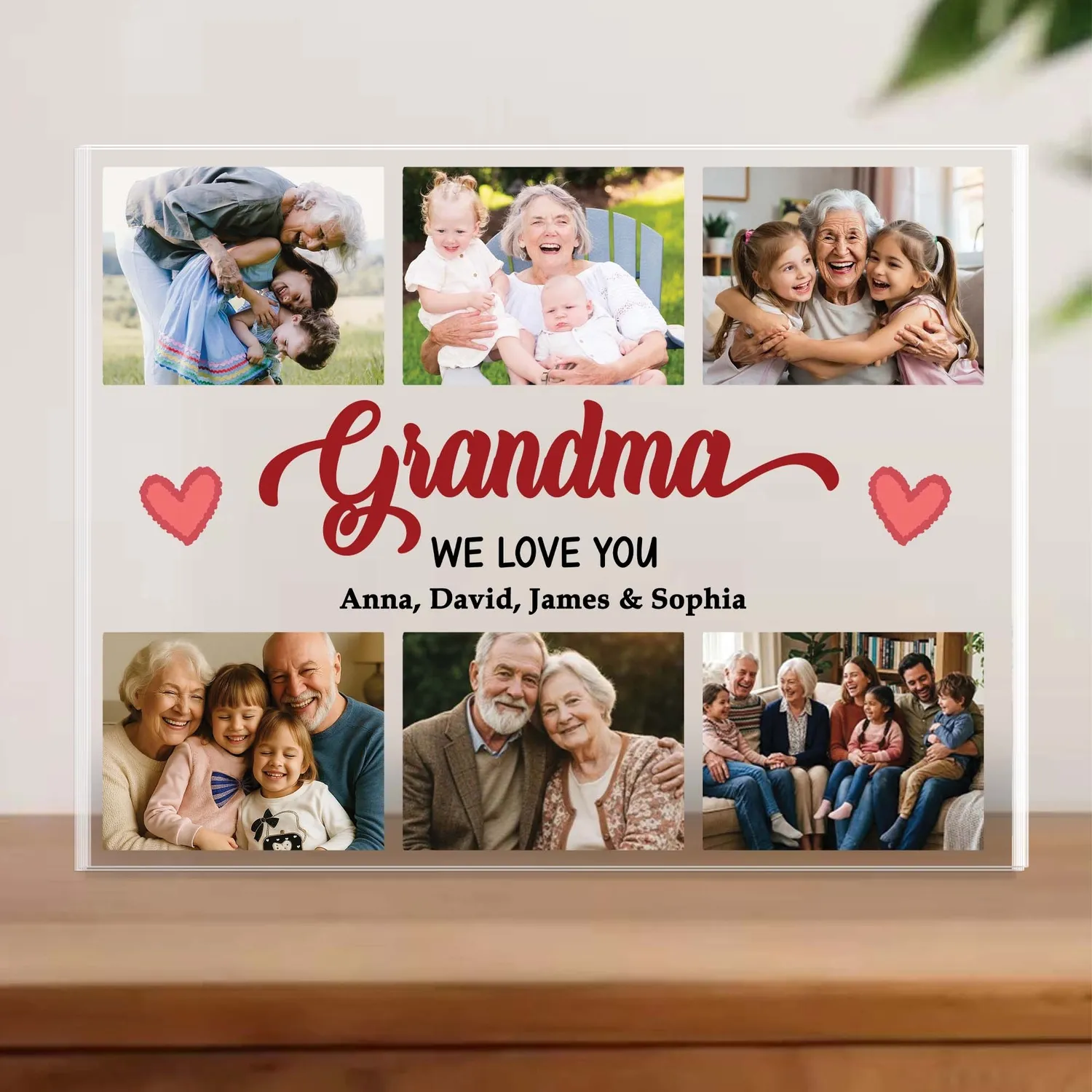Grandma Photo Collage Acrylic Plaque, Personalized Nana Keepsake Block, Gift from Grandkids, Custom Christmas Present for Grandmother - 1
