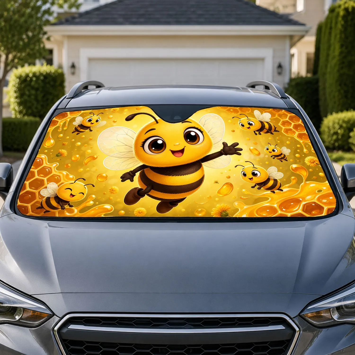Cute Honeybee And Honeycomb Golden Decor For Summer Road Trips And Daily Commuters Car Sunshade - 1
