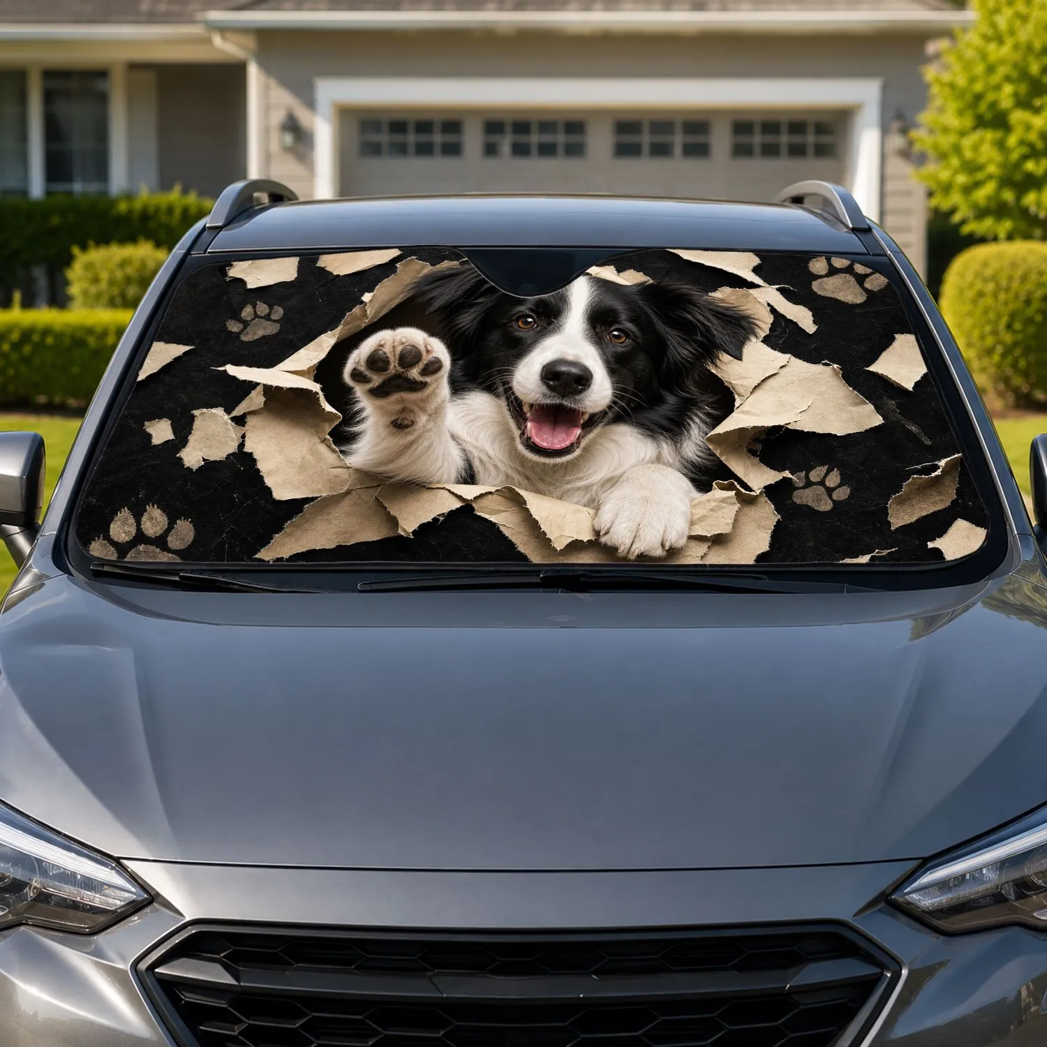 Realistic Border Collie Torn Paper Look For Dog Lovers Daily Road Trip Bold Style Car Sunshade - 1