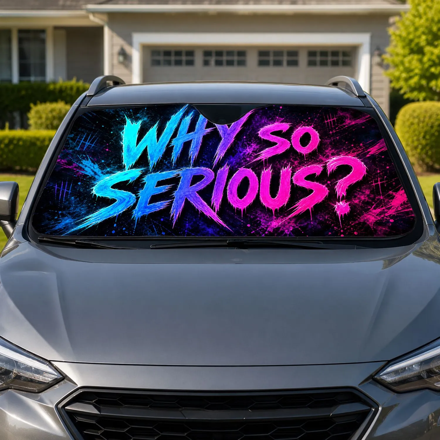 Why So Serious Neon Horror Graffiti, Dark Moody Punk Style For Halloween And Goth Fans Car Sunshade - 1