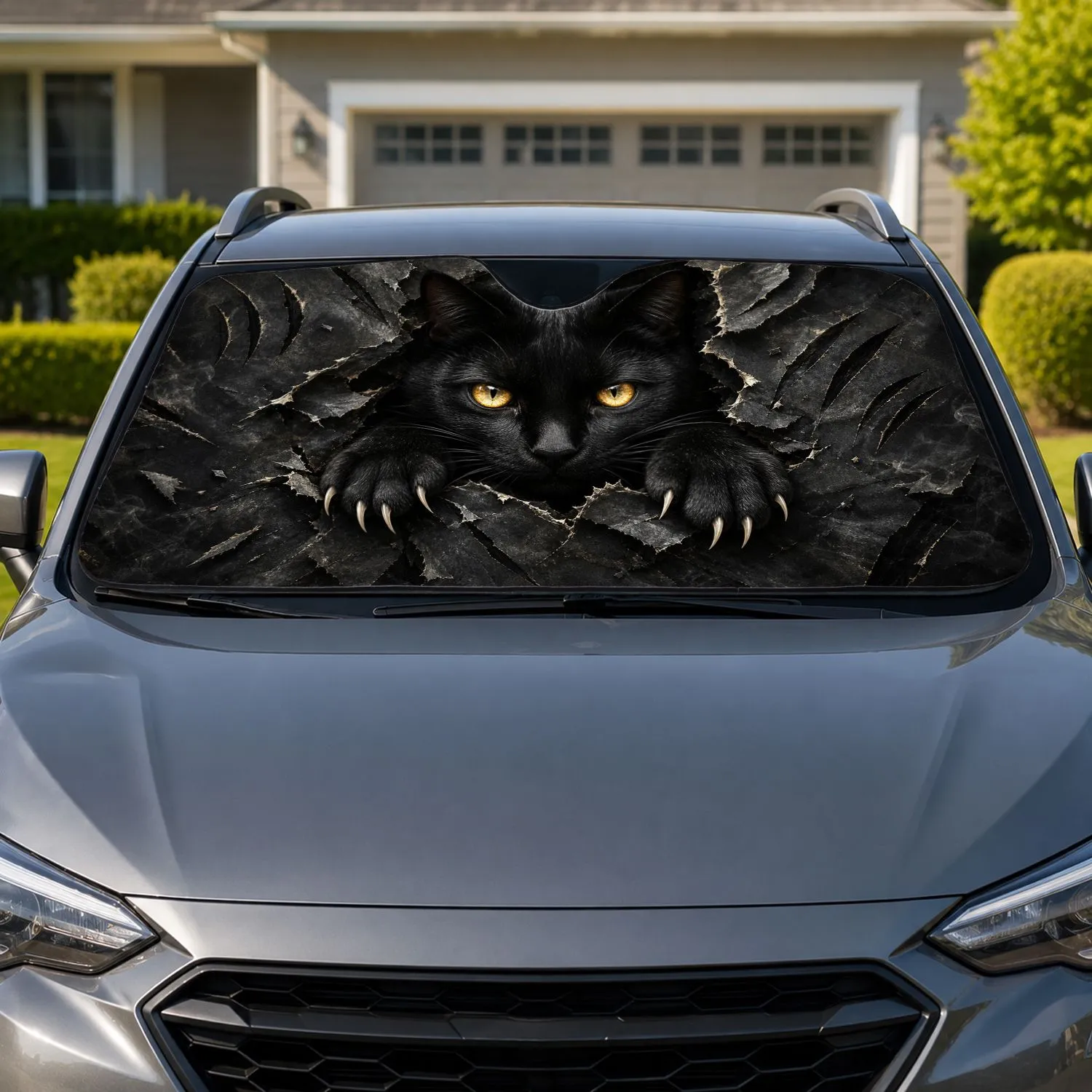 Mysterious Black Cat With Golden Eyes And Claws Gothic Halloween Decor For Pet Lovers Car Sunshade - 1