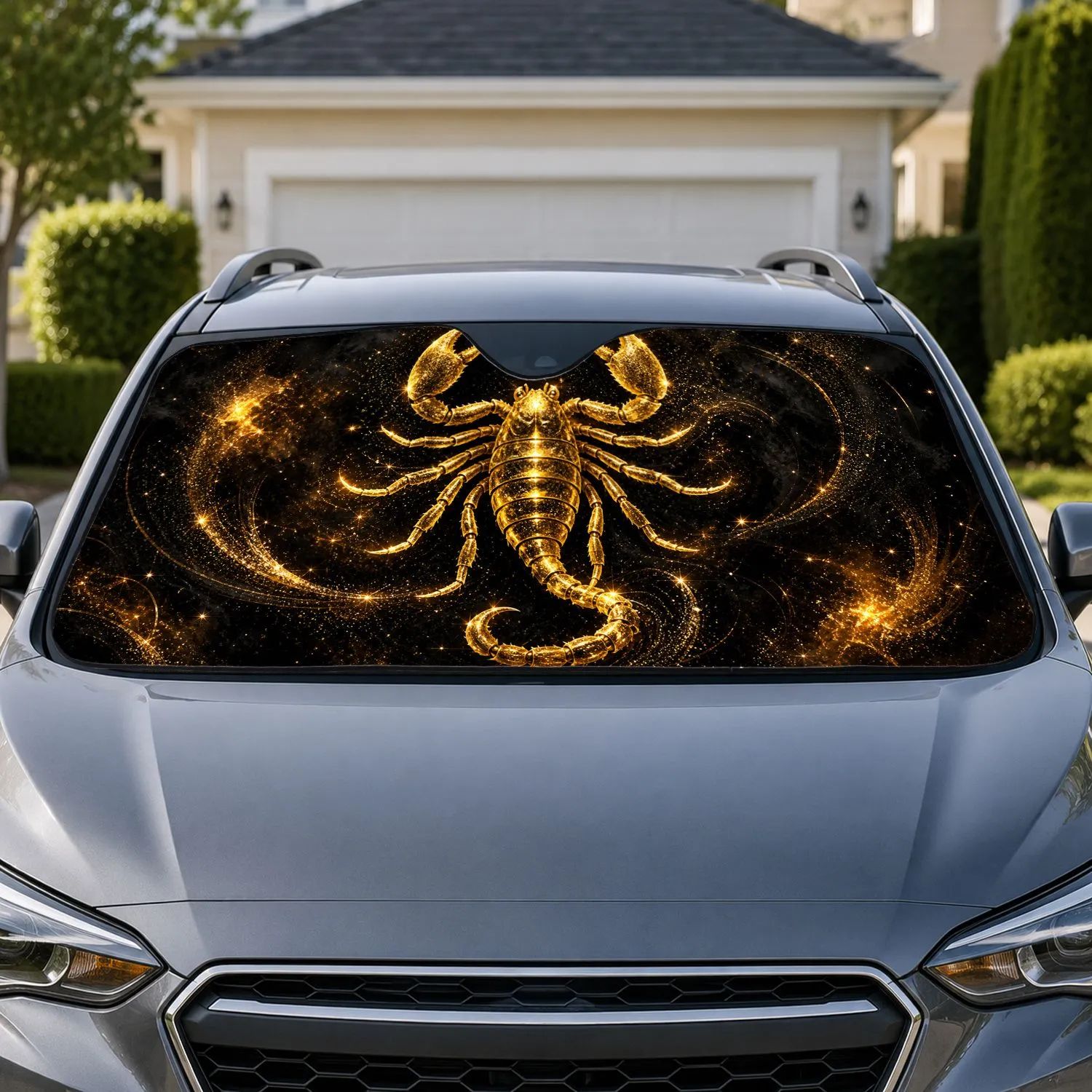 Golden Glitter Scorpion On Black Metallic Gold Zodiac Style For Astrology Fans Gifts Car Sunshade - 1