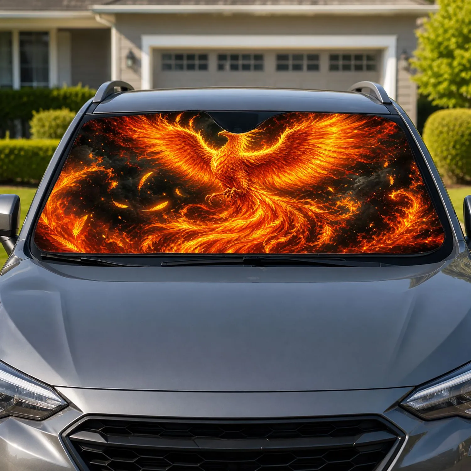 Blazing Phoenix Rising From Embers For Fantasy Road Trips And Mythic Firebird Fans Car Sunshade - 1