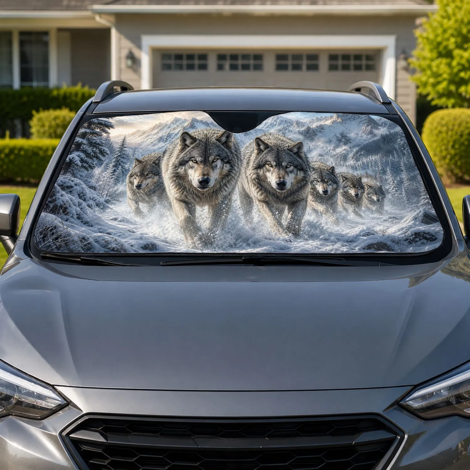 Gray Wolf Pack Snowy Mountain Wilderness Winter Adventure Decor For Nature Lovers Car Sunshade - 1