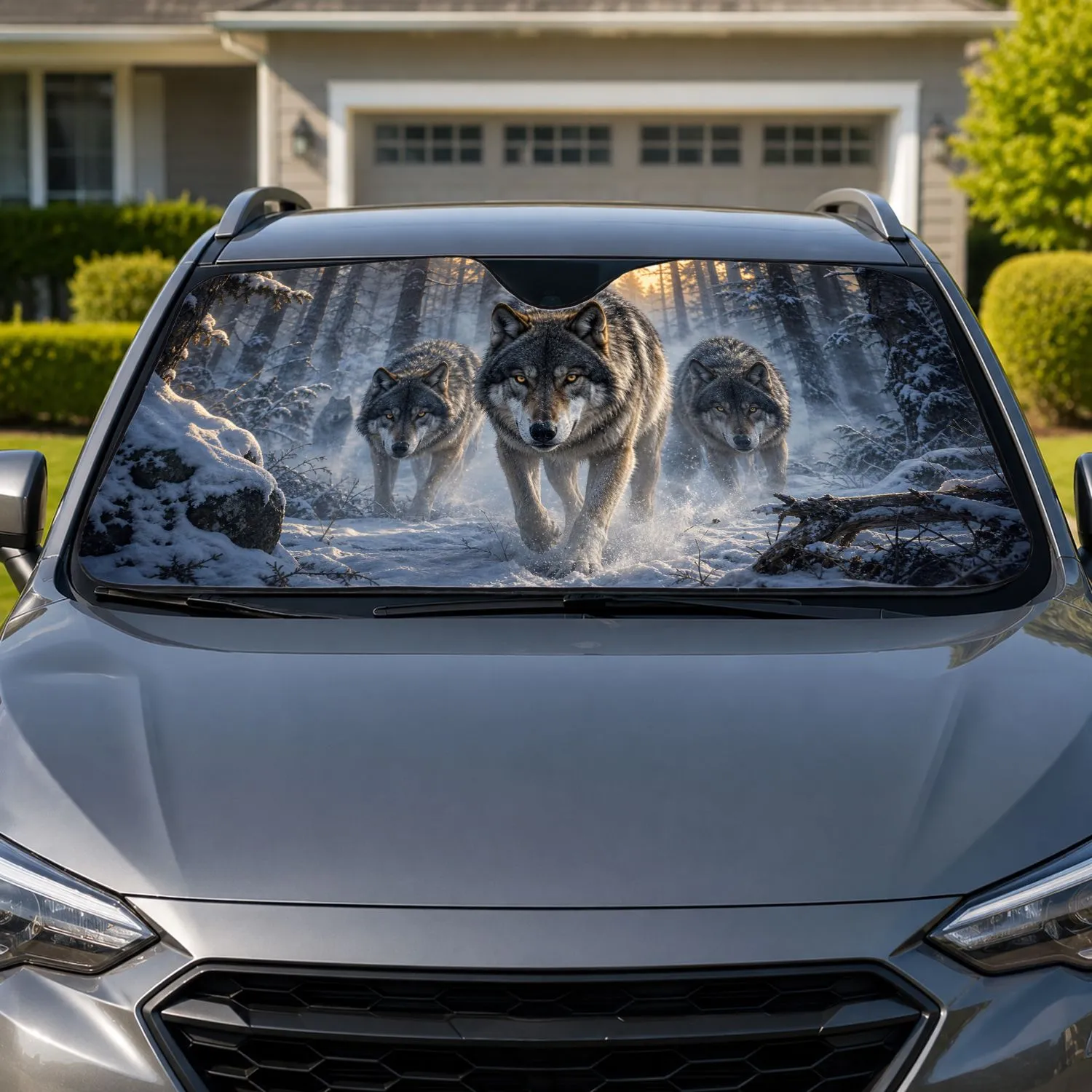 Misty Snowy Forest Wolf Pack Wilderness Scene For Rustic Winter Nature Lovers And Fans Car Sunshade - 1