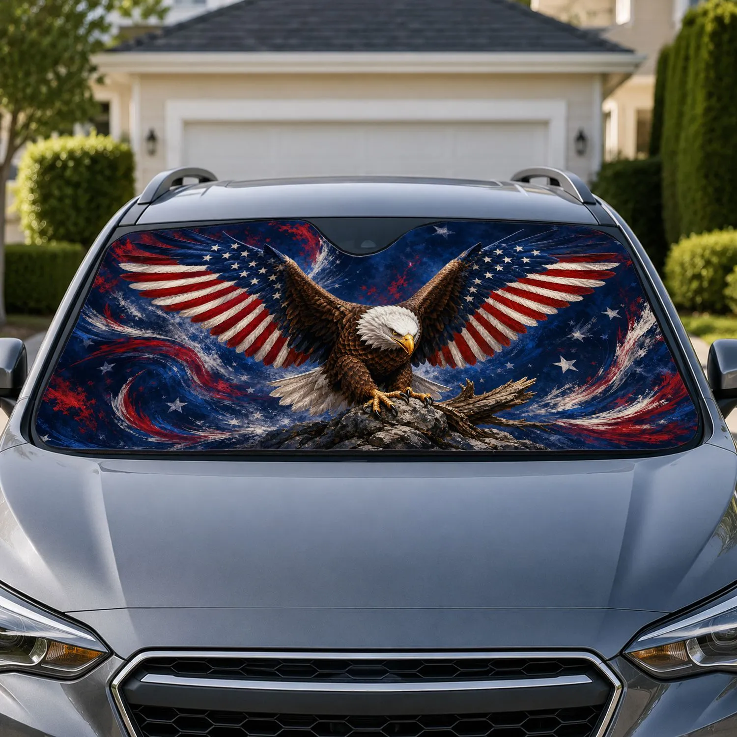 Patriotic Bald Eagle With American Flag Wings For Veterans And Freedom Lovers Gift Car Sunshade - 1