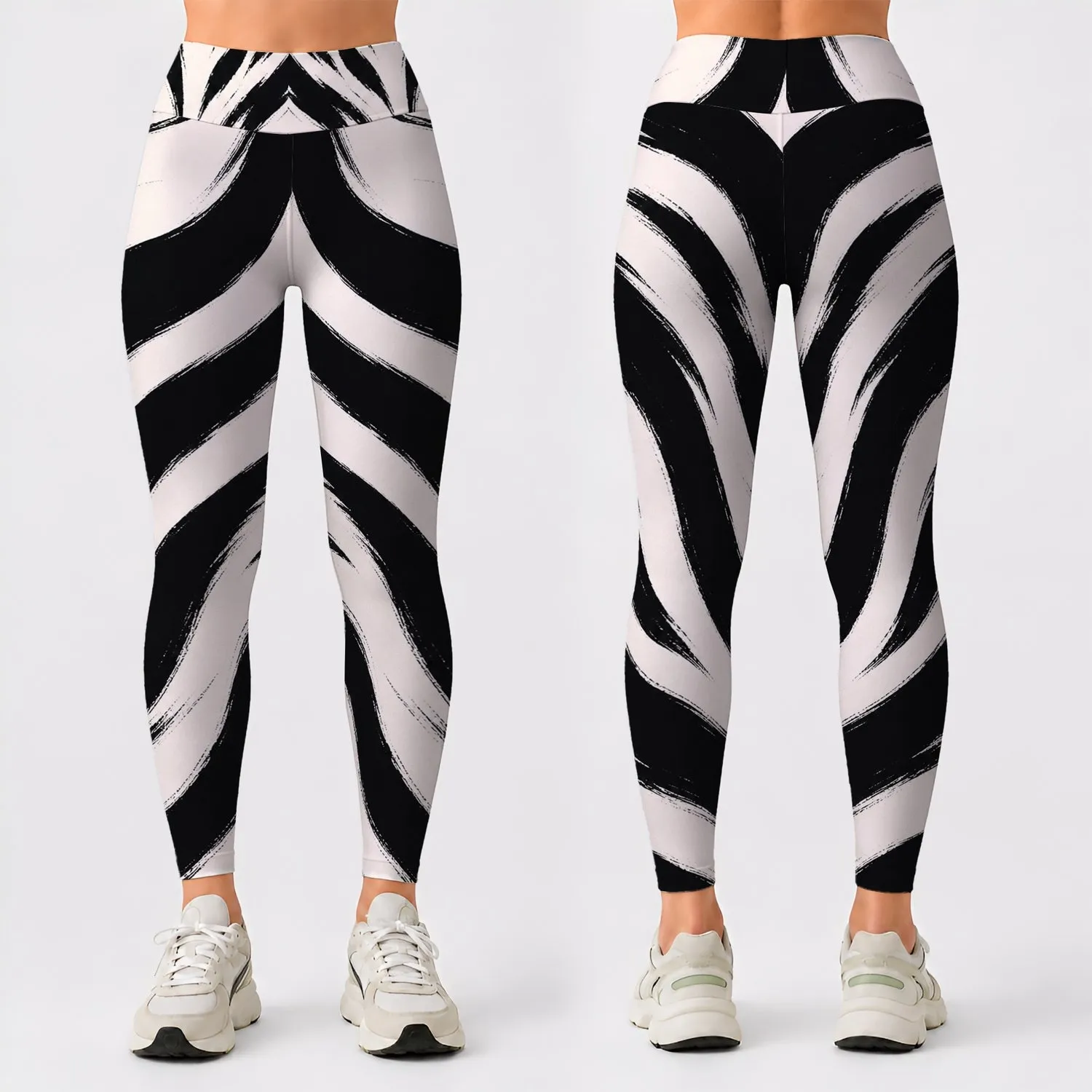 Monochrome Zebra Stripe Athletic Style For Yoga Gym Running And Streetwear Women Leggings - 1