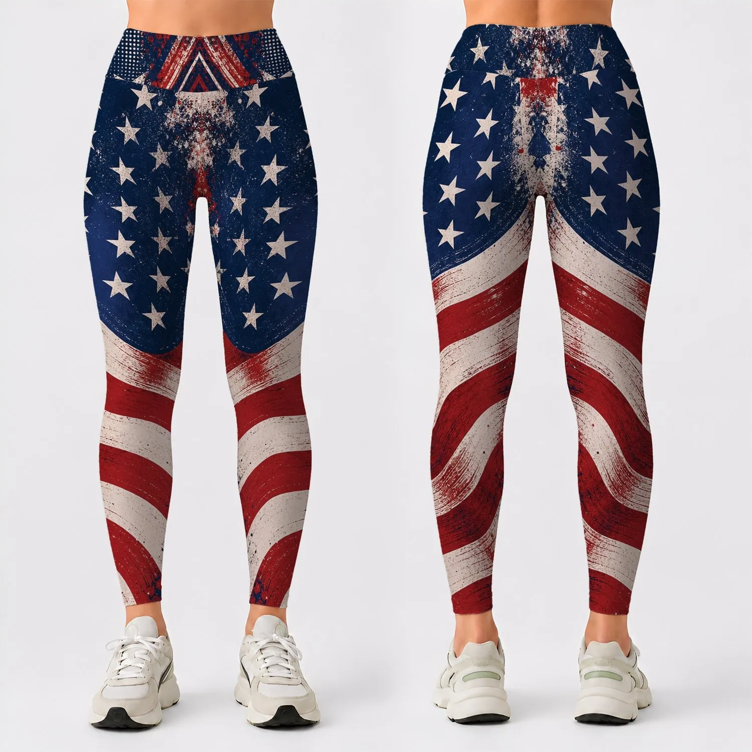 Distressed American Flag Stars And Stripes Patriotic Gym Yoga Running Style For Women Leggings - 1