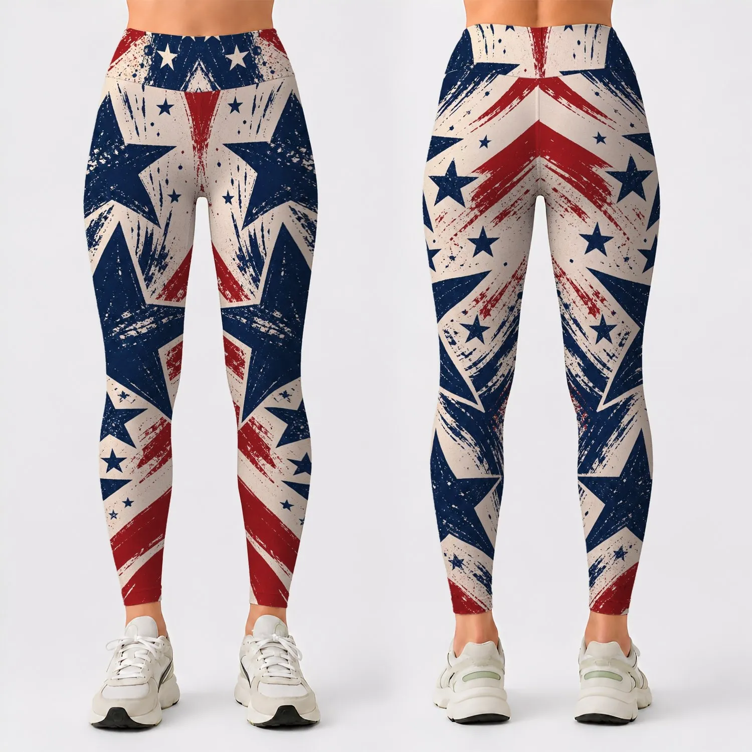Distressed American Flag Stripes And Navy Stars For Patriotic Fitness Style For Women Leggings - 1