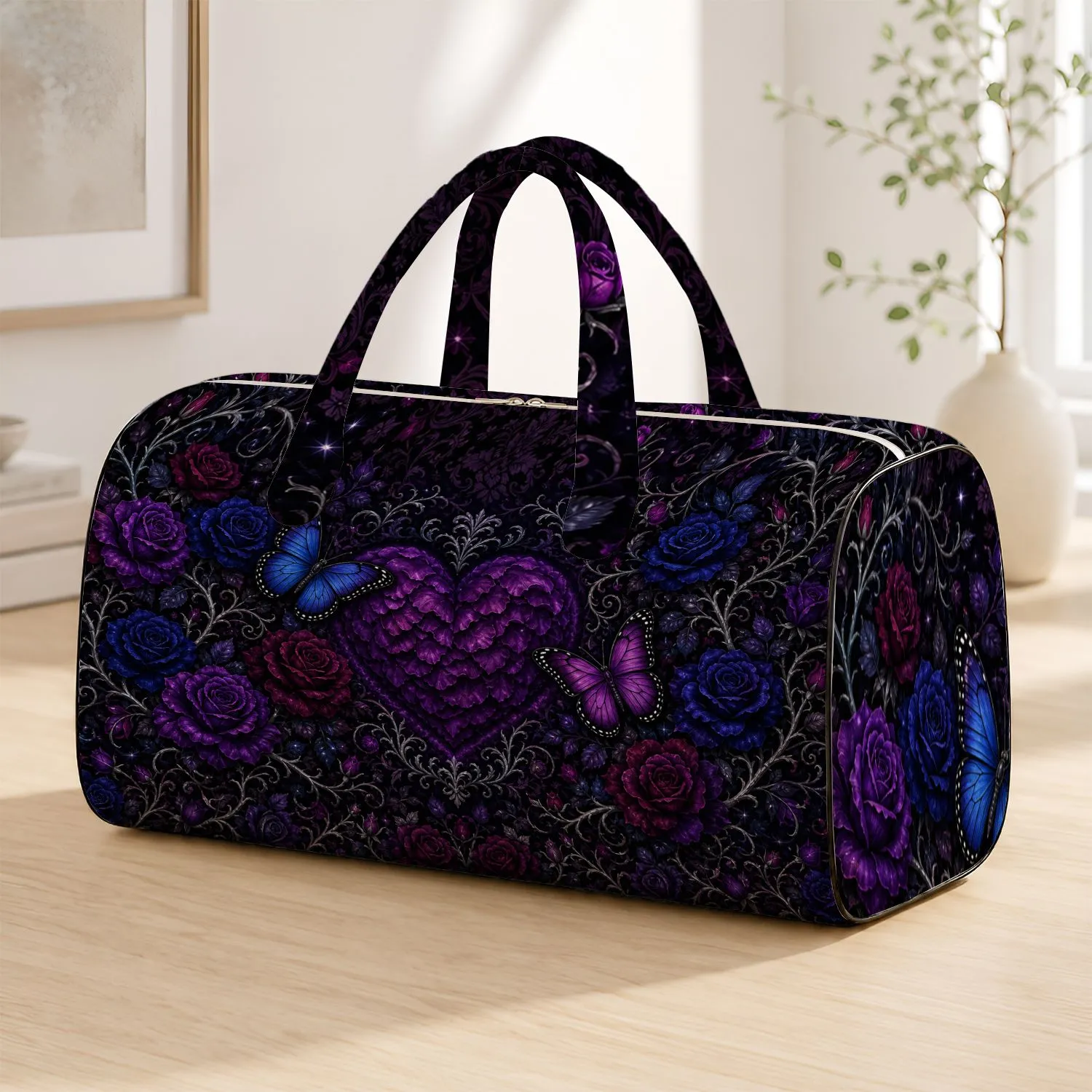 Gothic Rose Heart With Butterflies For Dark Romance Travel And Alternative Women Quilted Weekend Bag - 1