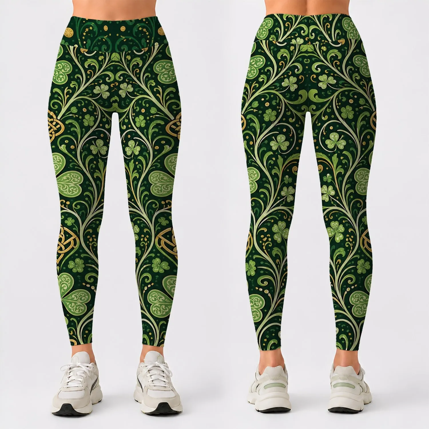Emerald Celtic Shamrock Vine St Patricks Day Retro Vacation Style For Festive Women Leggings - 1