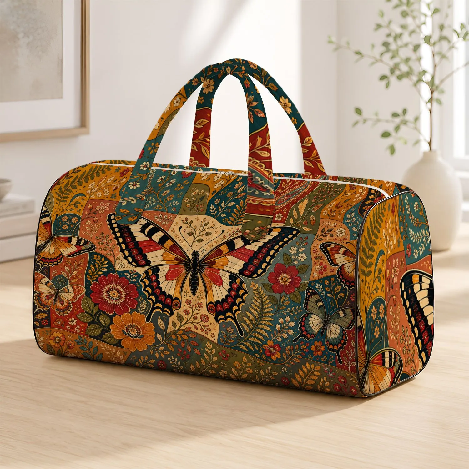 Boho Swallowtail Butterfly Garden Mosaic For Retro Travel And Festival Style Lovers Quilted Weekend Bag - 1