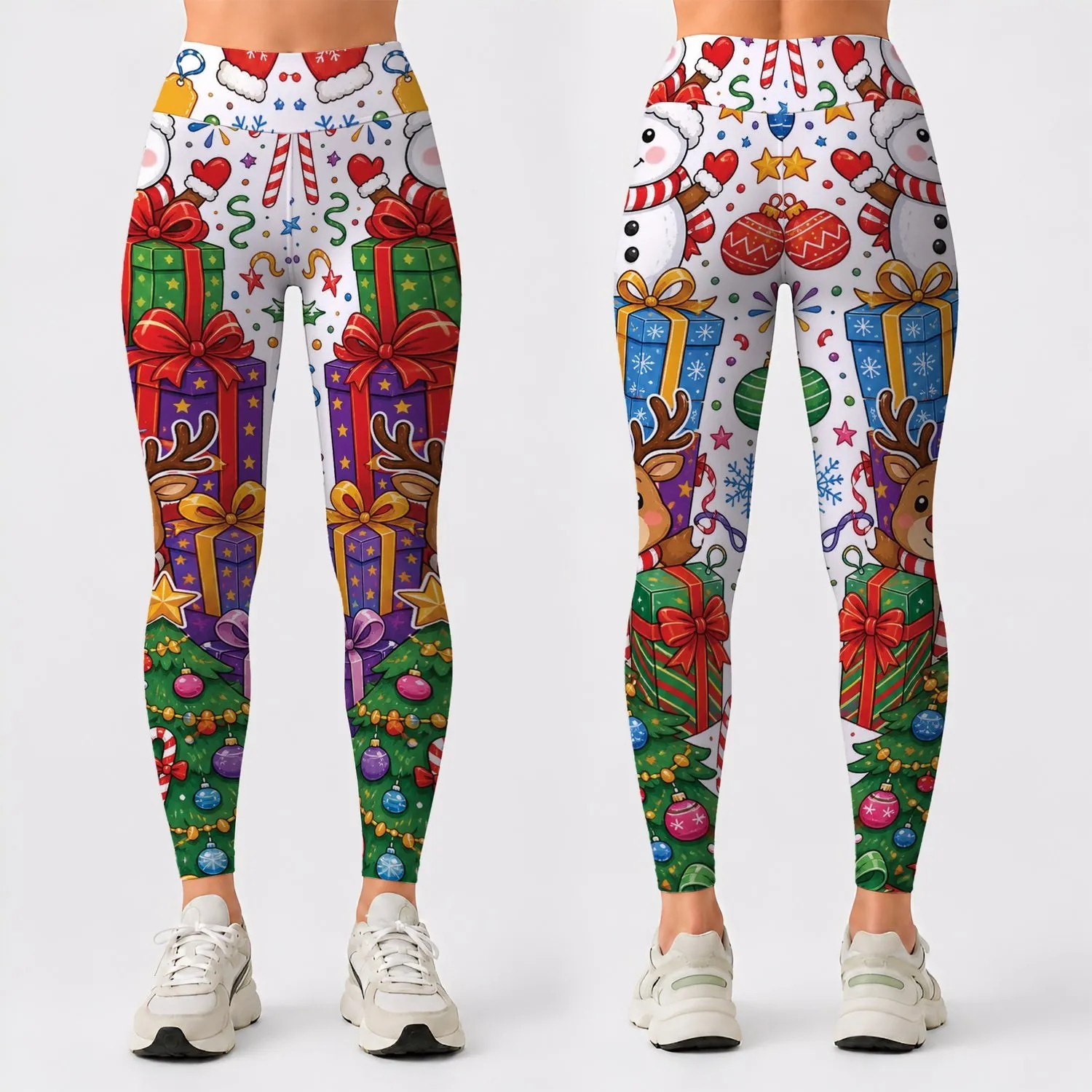 Cute Christmas Snowman Reindeer Gifts And Tree Holiday Doodles For Festive Outfits Leggings - 1