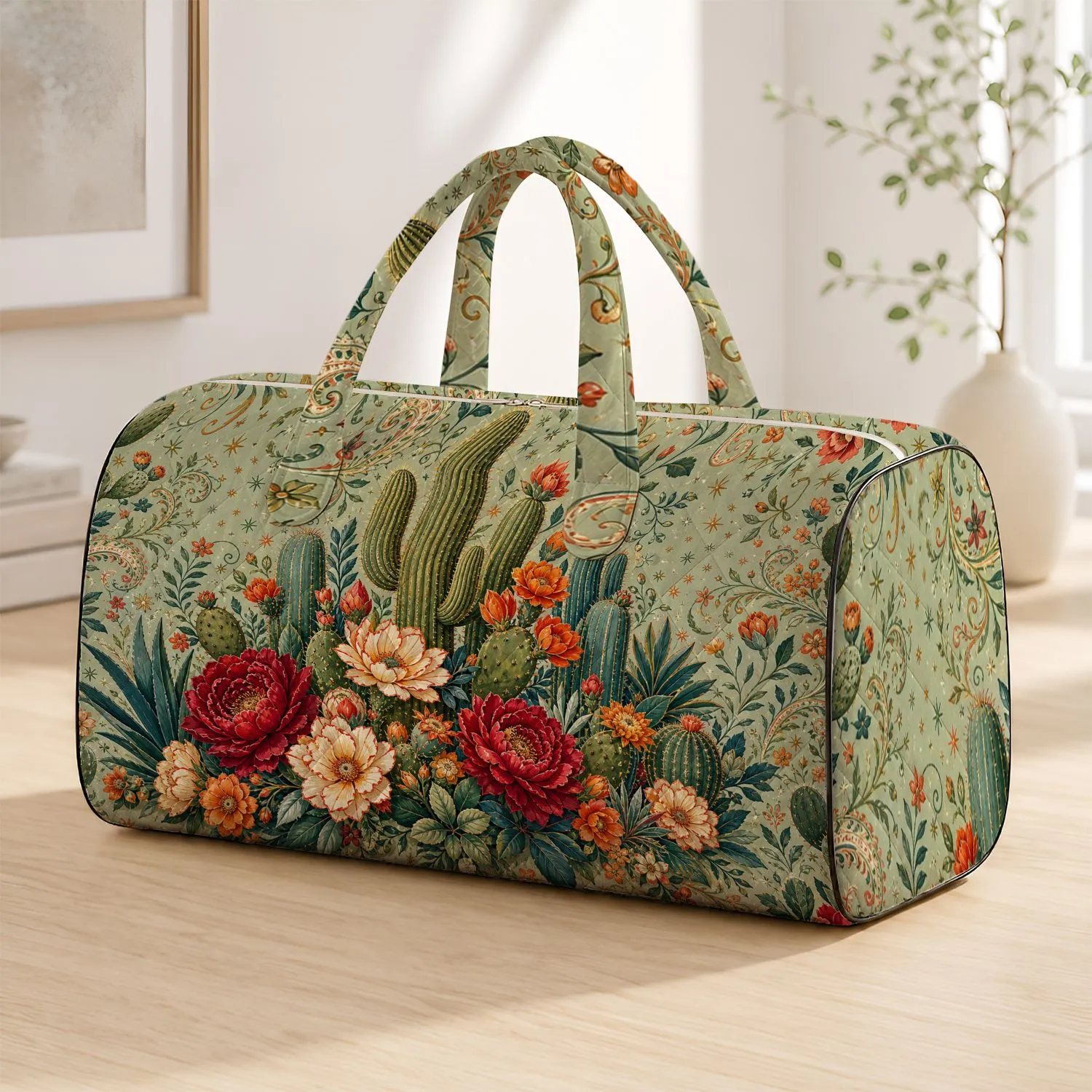 Southwestern Cactus Floral Boho Desert Botanicals For Overnight Trips And Plant Lovers Quilted Weekend Bag - 1