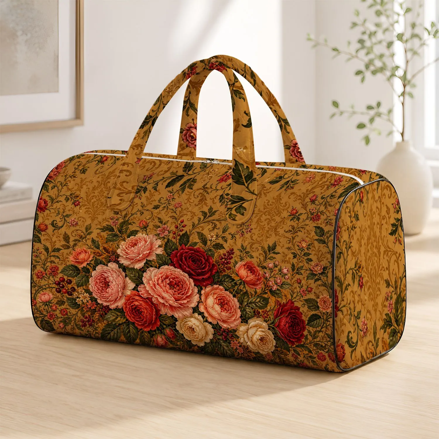 Elegant Retro Rose Garden Botanicals For Autumn Travel And Holiday Gifting For Women Quilted Weekend Bag - 1