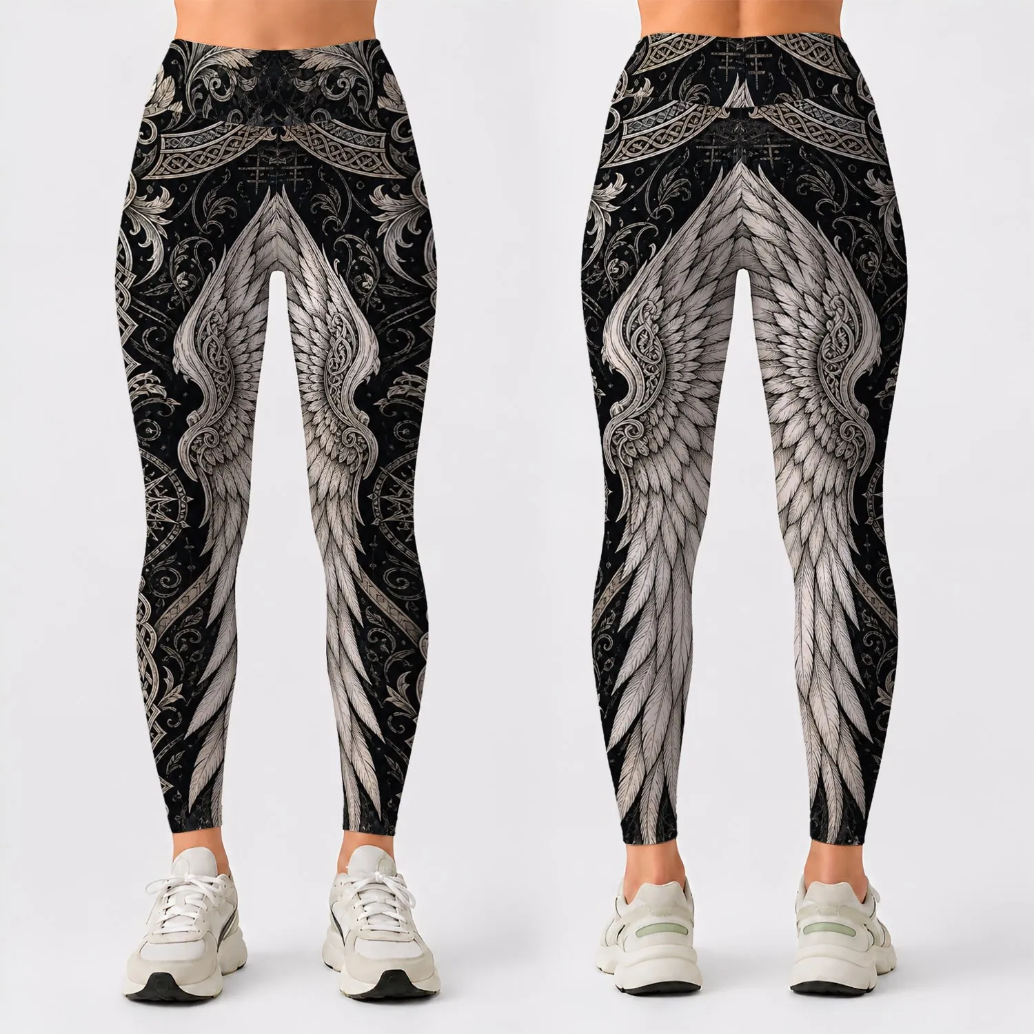 Ivory Angel Wings With Nordic Knotwork For Boho Streetwear And Festival Looks Style Leggings - 1