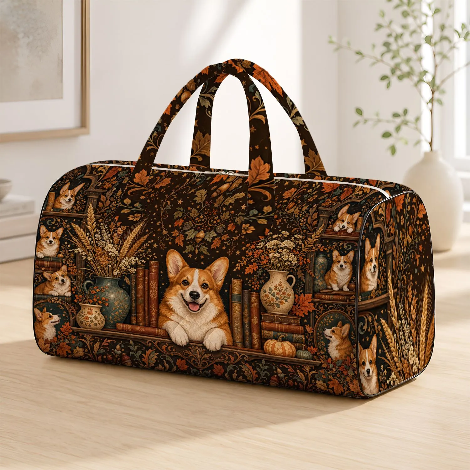 Cozy Corgi Reading Nook With Autumn Books And Thanksgiving Decor For Dog Lovers Gift Quilted Weekend Bag - 1