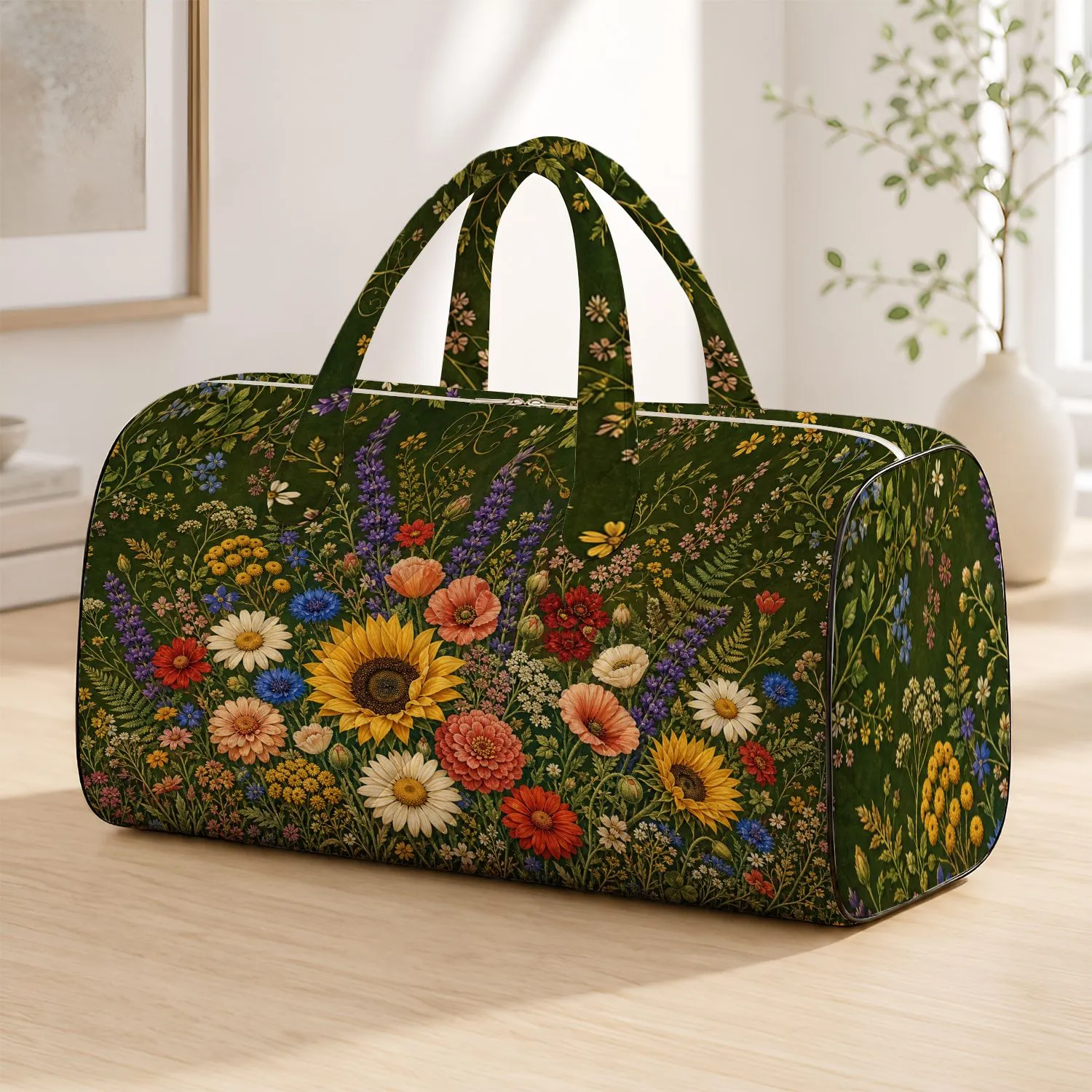 Lavender Sunflower Wildflower Meadow Botanical Travel Style For Rustic Country Women Quilted Weekend Bag - 1