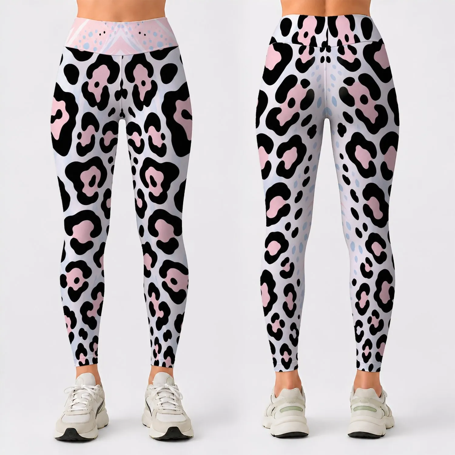Pastel Leopard Spots With Blush And Ice Blue Athletic Streetwear Wildcat Style For Women Leggings - 1