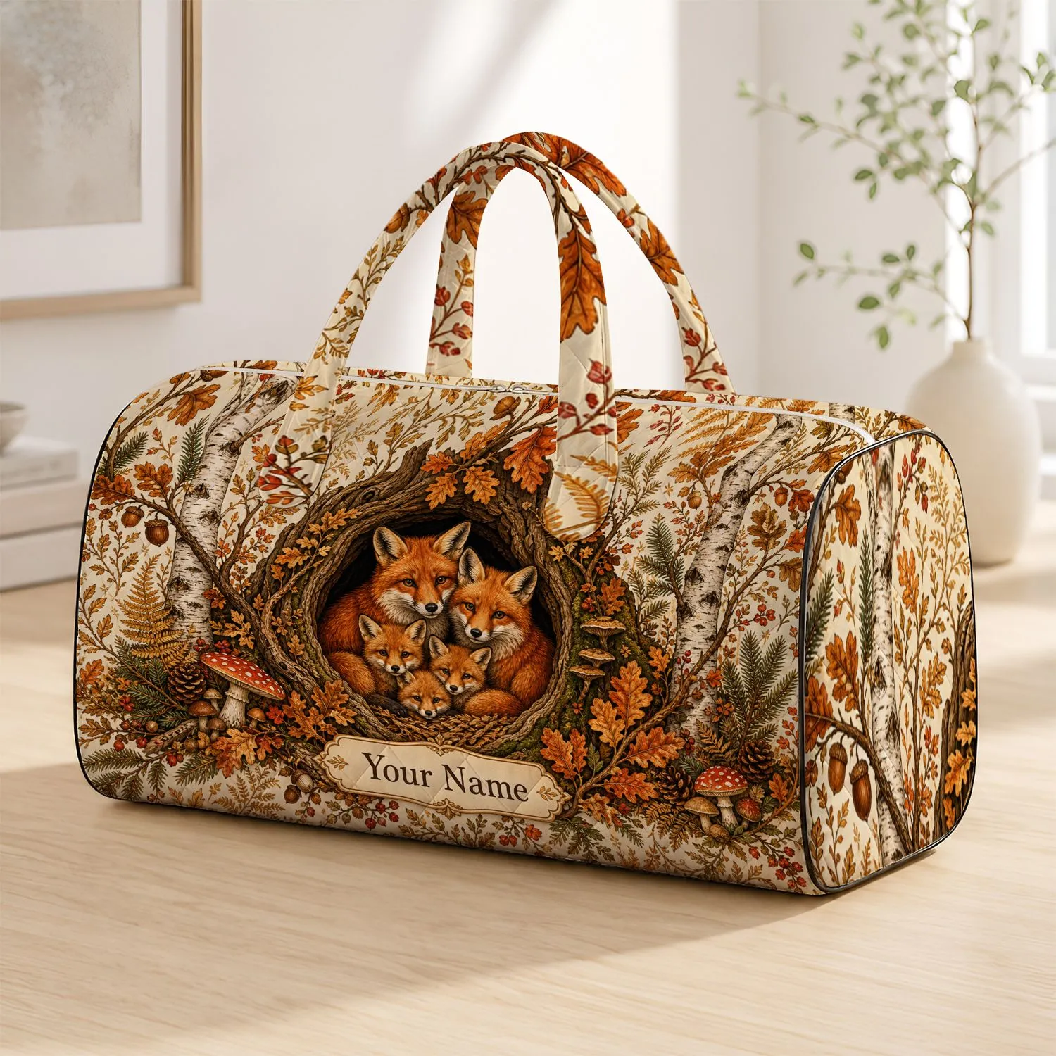 Woodland Fox Family Tree Hollow Autumn Forest Rustic Fall Gift For Fox Lovers Nature Fans Quilted Weekend Bag - 1