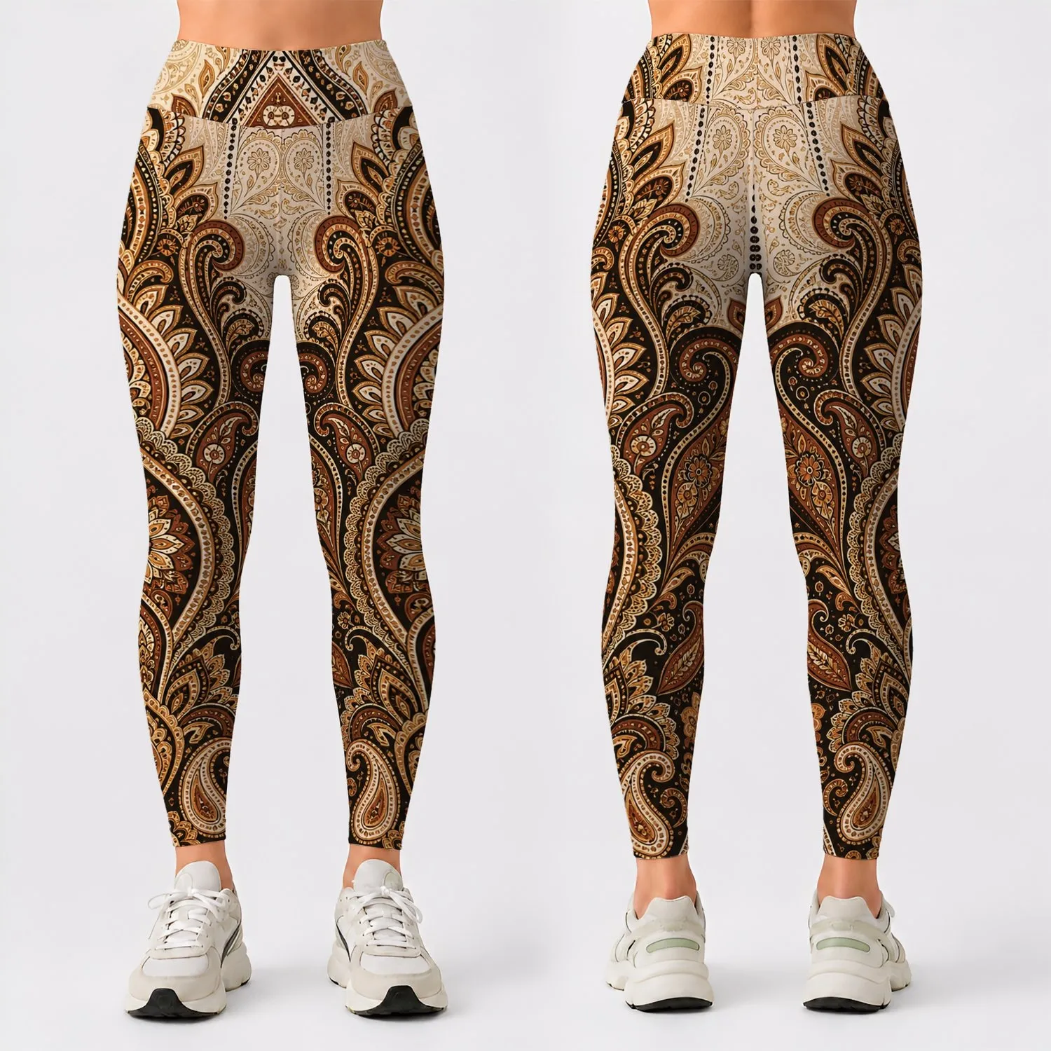 Bohemian Paisley Medallion Earth Tone Ornamental Festival Yoga Lounge Style For Women Leggings - 1