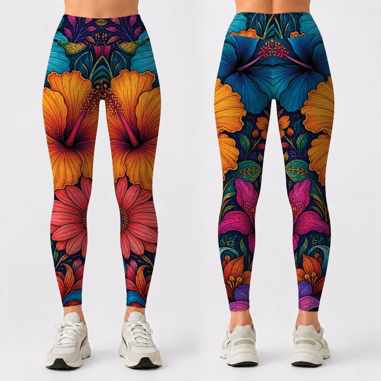 Vivid Tropical Garden Florals With Jewel Tone Boho Style For Yoga And Festival Wear Leggings - 1