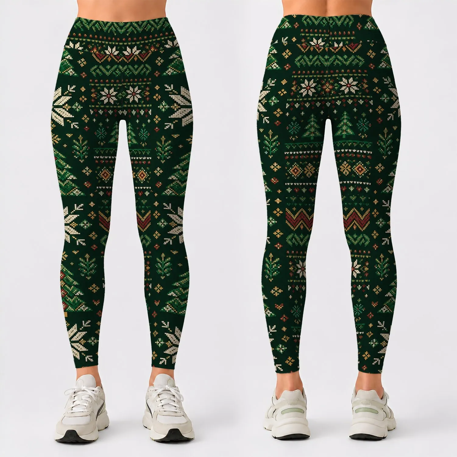 Nordic Christmas Trees And Snowflake Fair Isle Holiday Cozy Winter Outfit For Women Leggings - 1