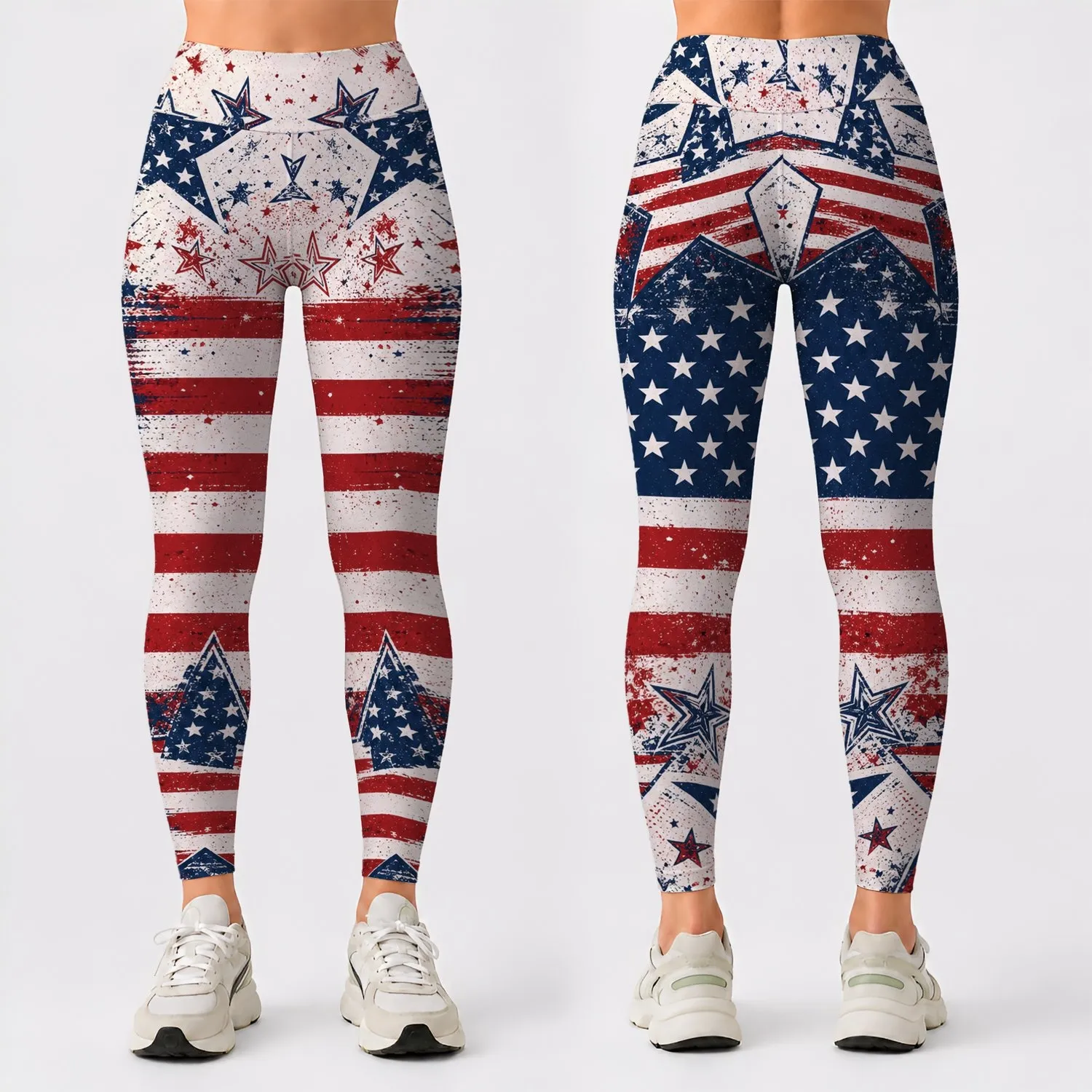 Distressed American Flag Stars Americana Grunge For Fourth Of July Fitness Women Leggings - 1
