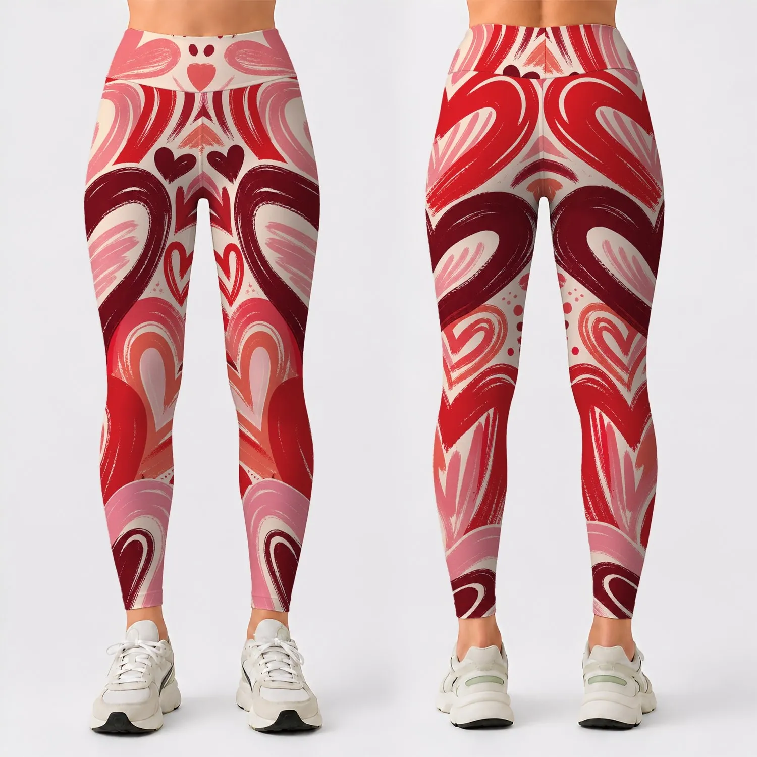 Romantic Graffiti Hearts Valentine Workout Athleisure Streetwear Style For Women Leggings - 1