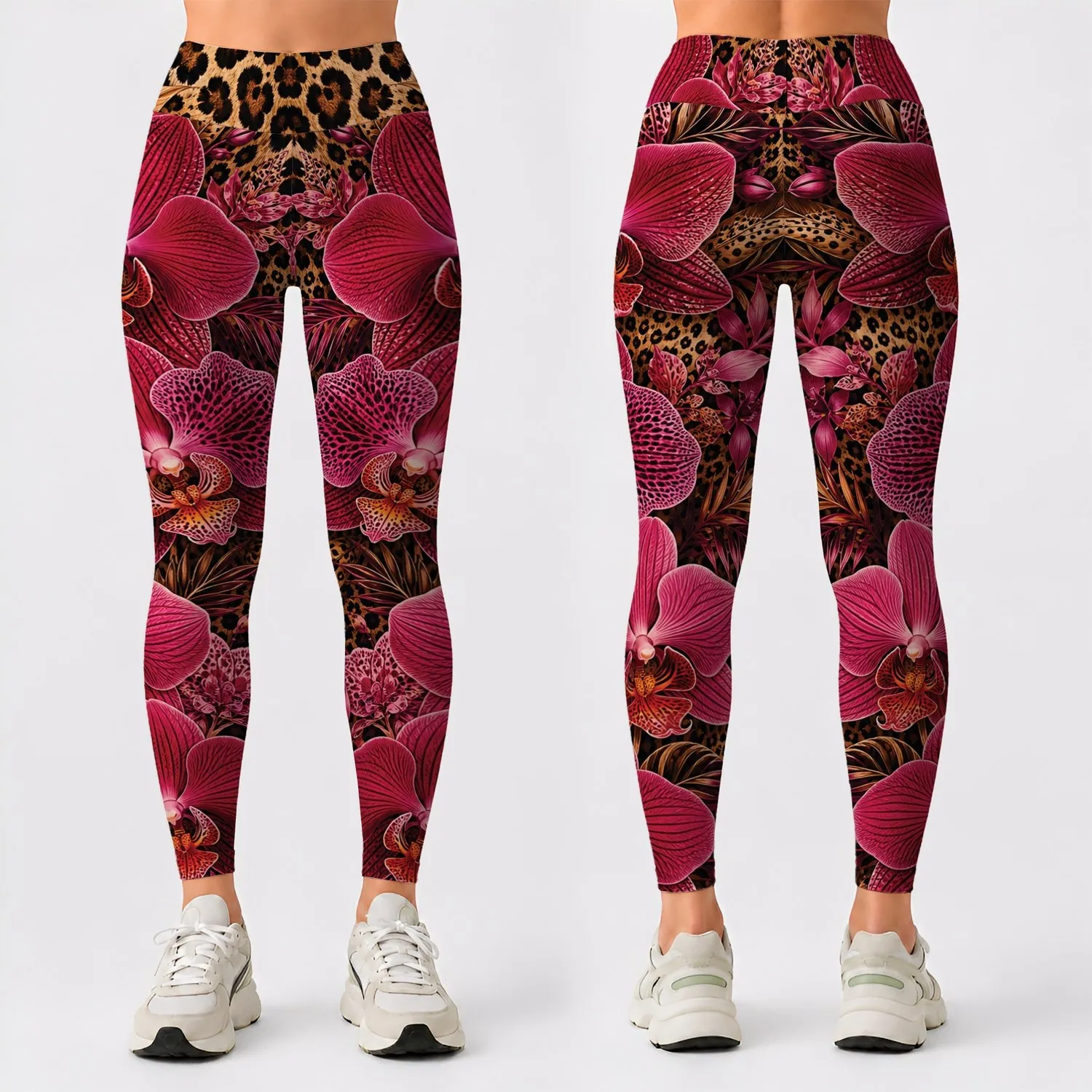 Magenta Orchid Leopard Rosettes For Tropical Glam Streetwear And Resort Evening Looks Leggings - 1
