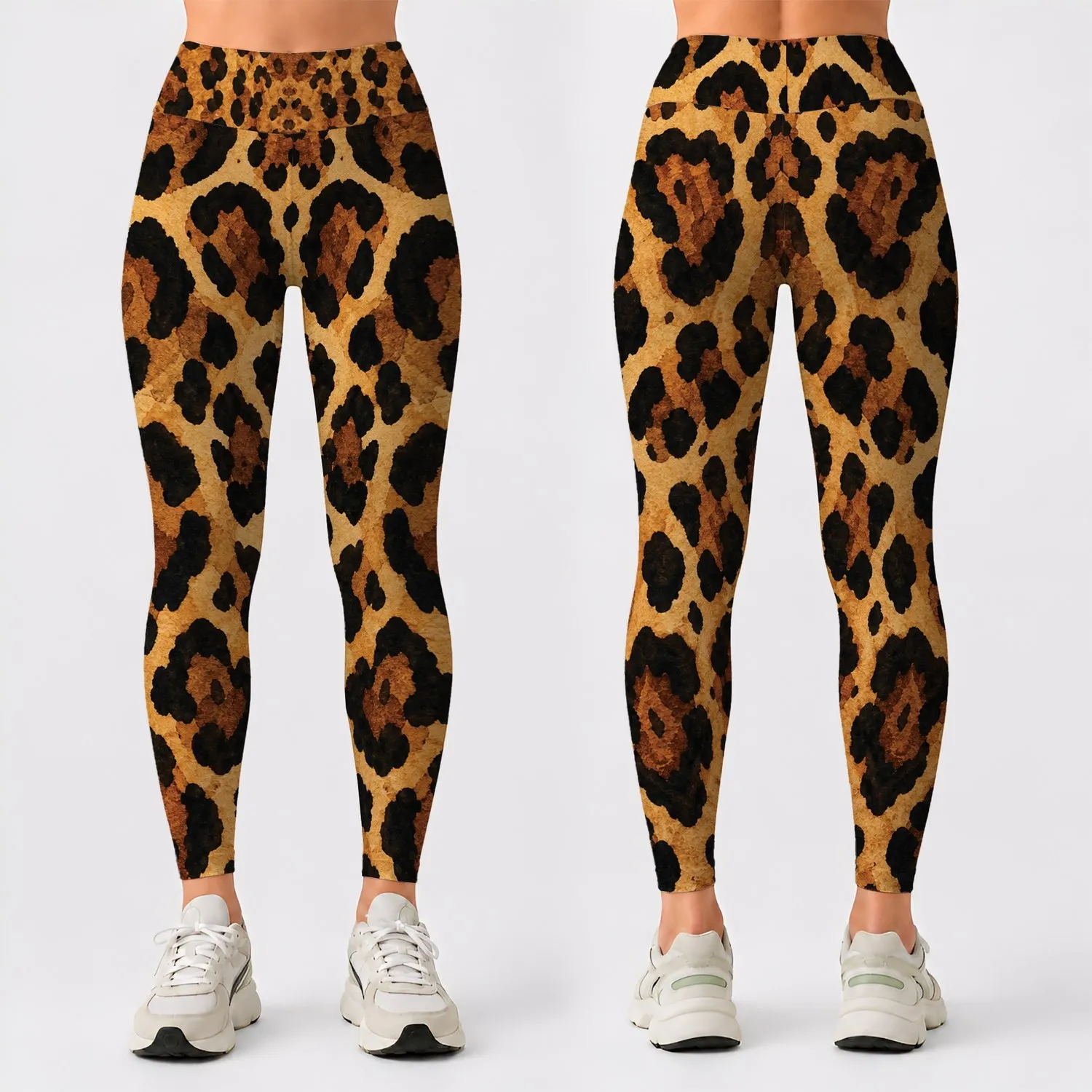 Luxury Leopard Spots In Golden Tan For Chic Streetwear And Urban Night Out Style Leggings - 1