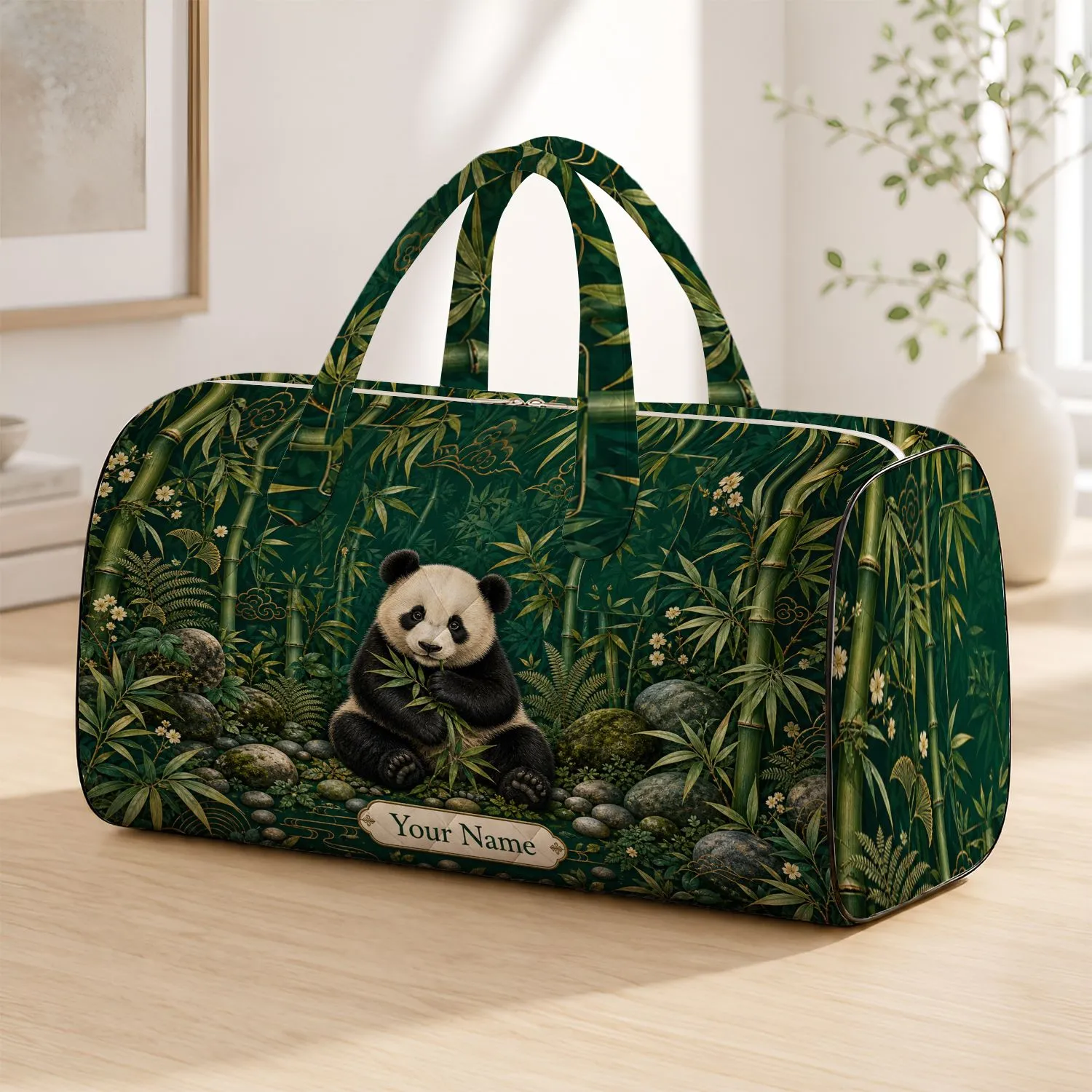 Giant Panda Cub In Jade Bamboo Sanctuary For Travel Gym Overnight Trips Women Gift Quilted Weekend Bag - 1