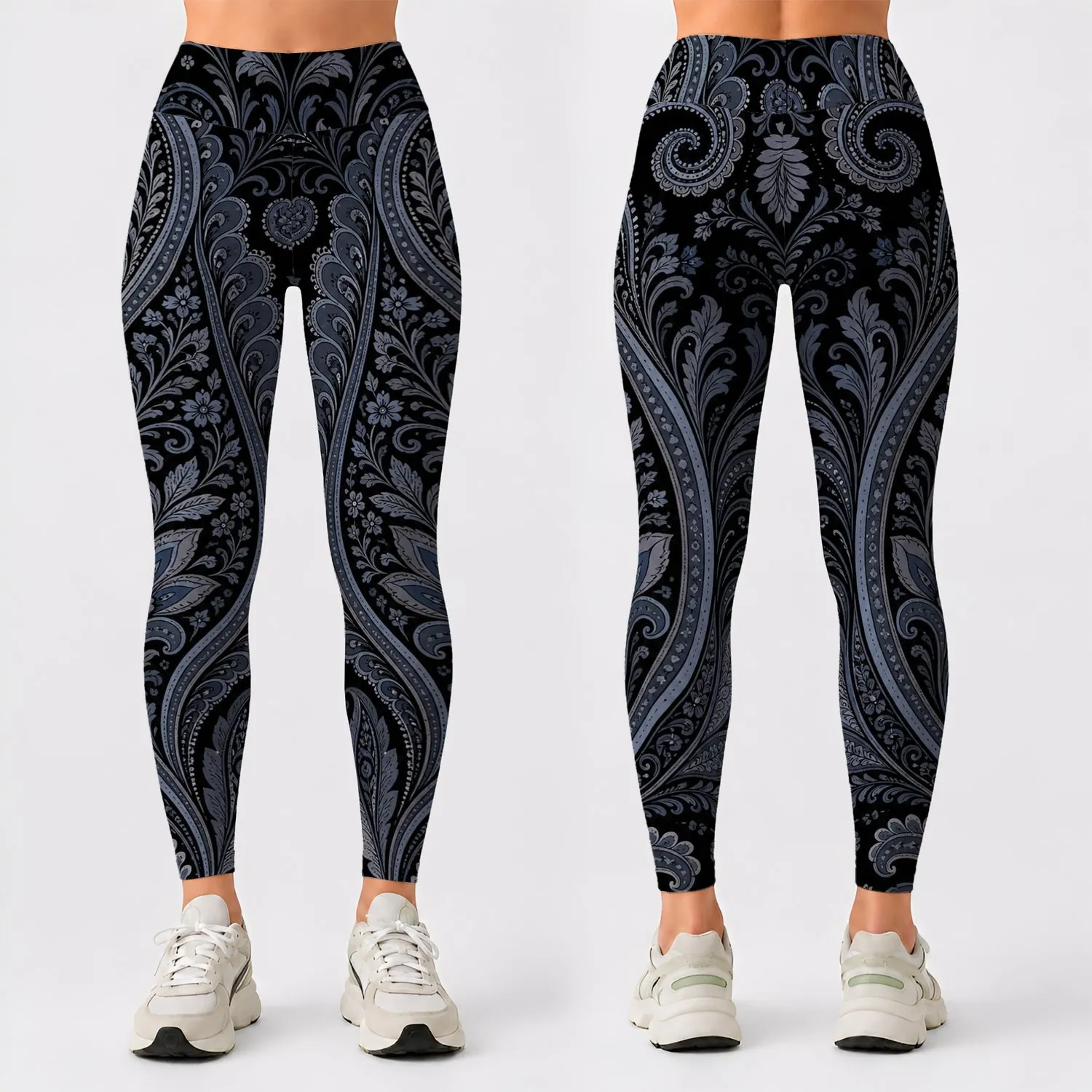Dark Paisley Floral Vine Motif For Yoga Gym Running Spring Summer Style For Women Leggings - 1