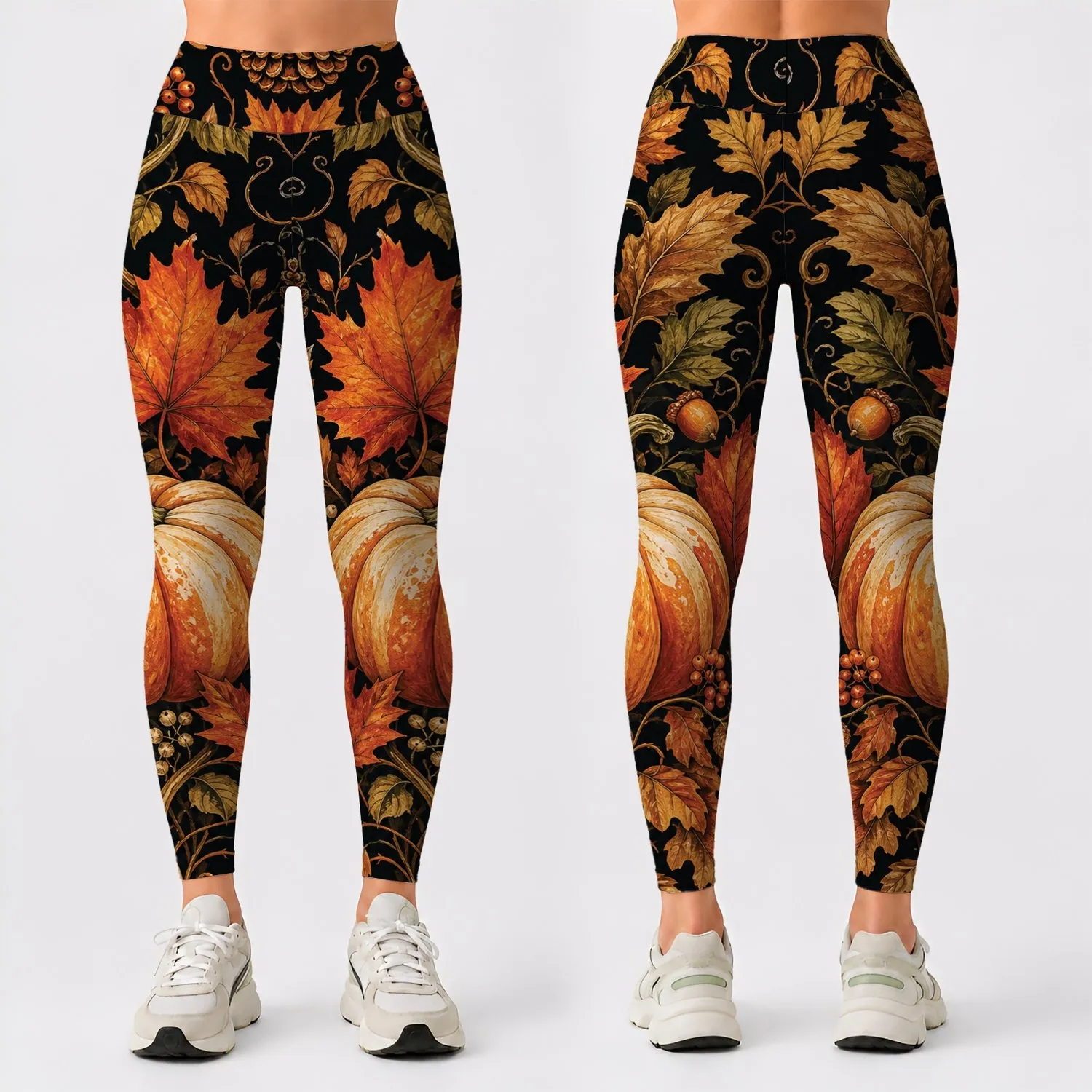 Autumn Pumpkin Maple Leaves And Acorns For Cozy Fall Outfits And Harvest Style Looks Leggings - 1