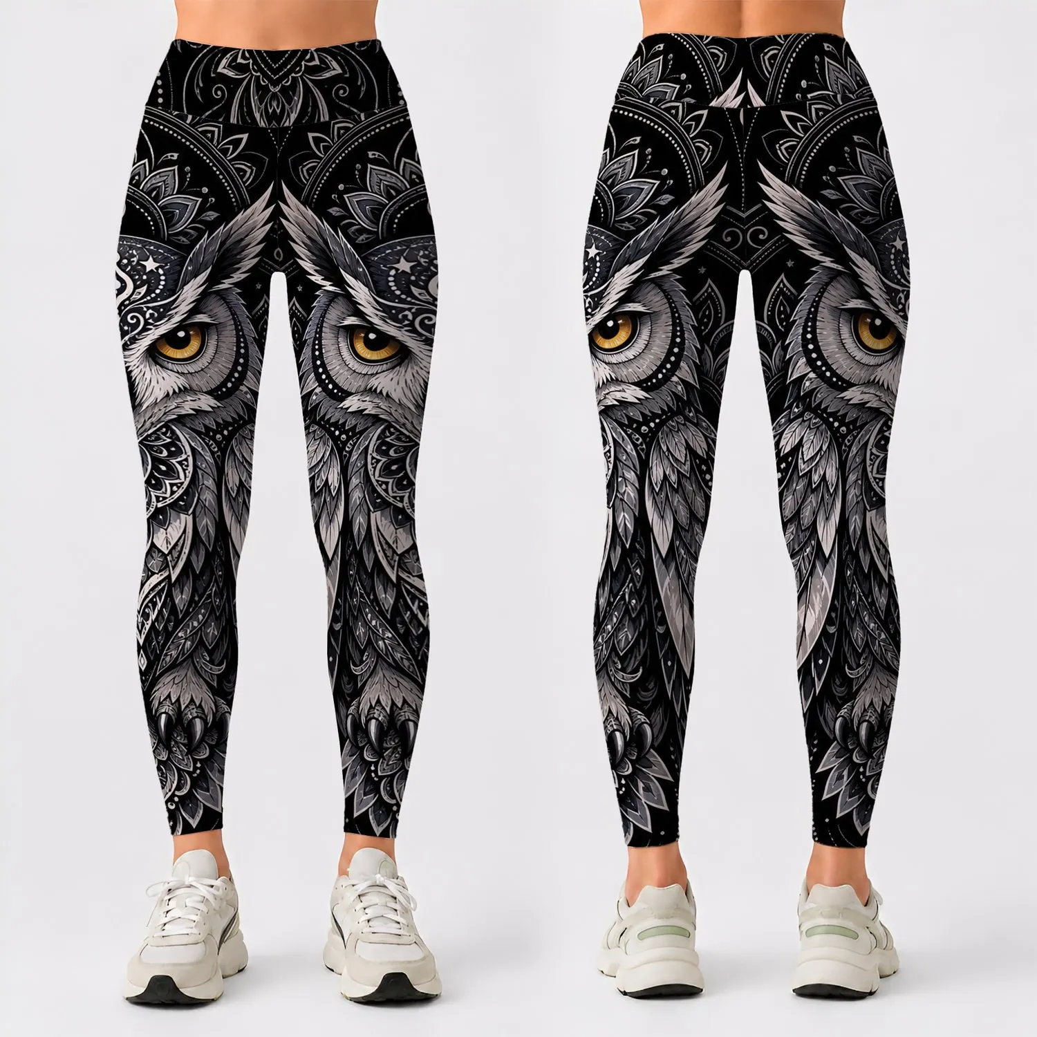 Mystical Owl Mandala Amber Eyes For Gothic Yoga Festival Streetwear Women And Owl Lovers Leggings - 1