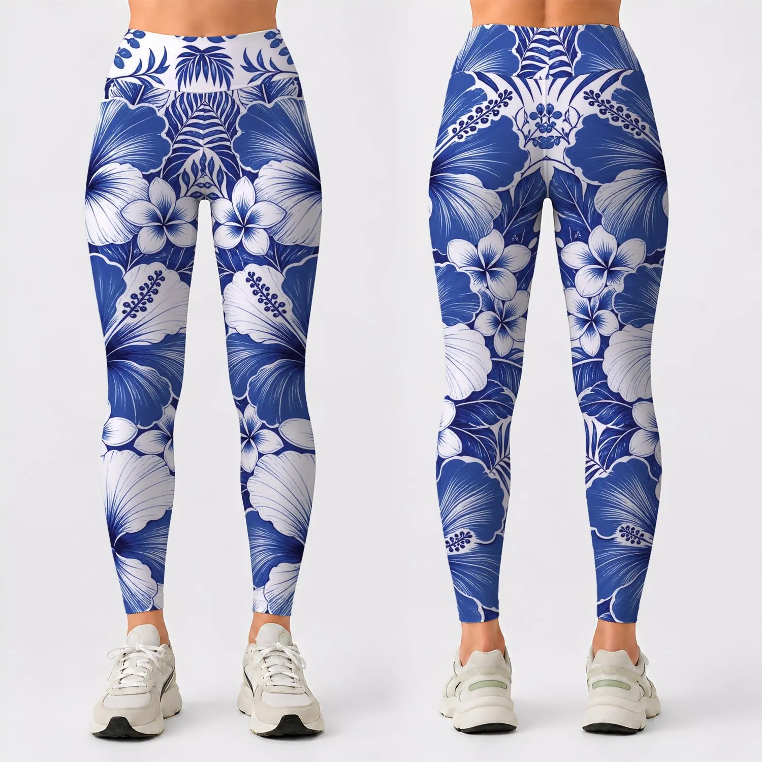 Cobalt Hibiscus And Palm Floral Resort Botanical Style For Chic Summer Vacations Leggings - 1