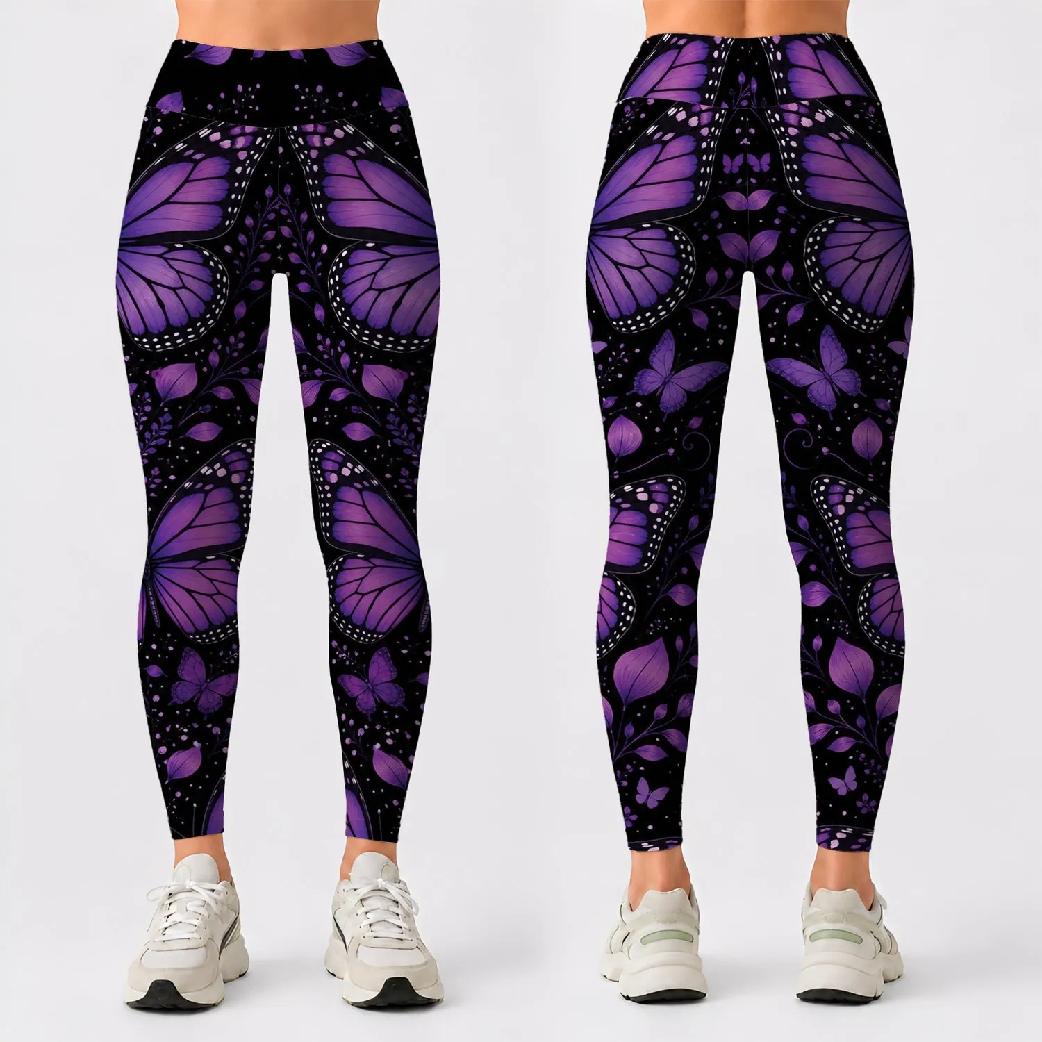 Purple Butterfly Cascade With Violet Petals For Casual Yoga Lounge Style Women Gift Leggings - 1