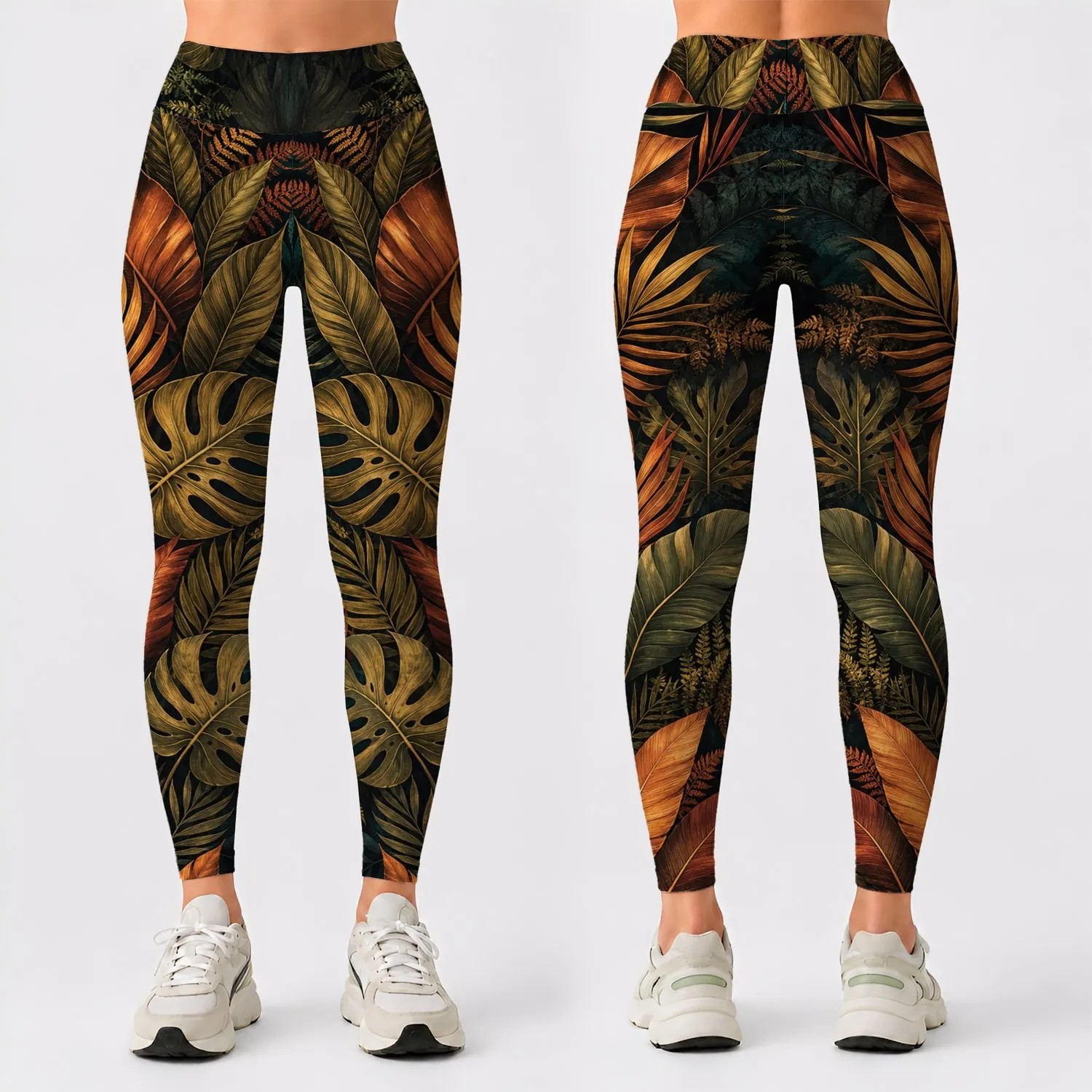 Dark Botanical Foliage Autumn Tropical Boho Yoga Activewear Seasonal Style For Women Leggings - 1