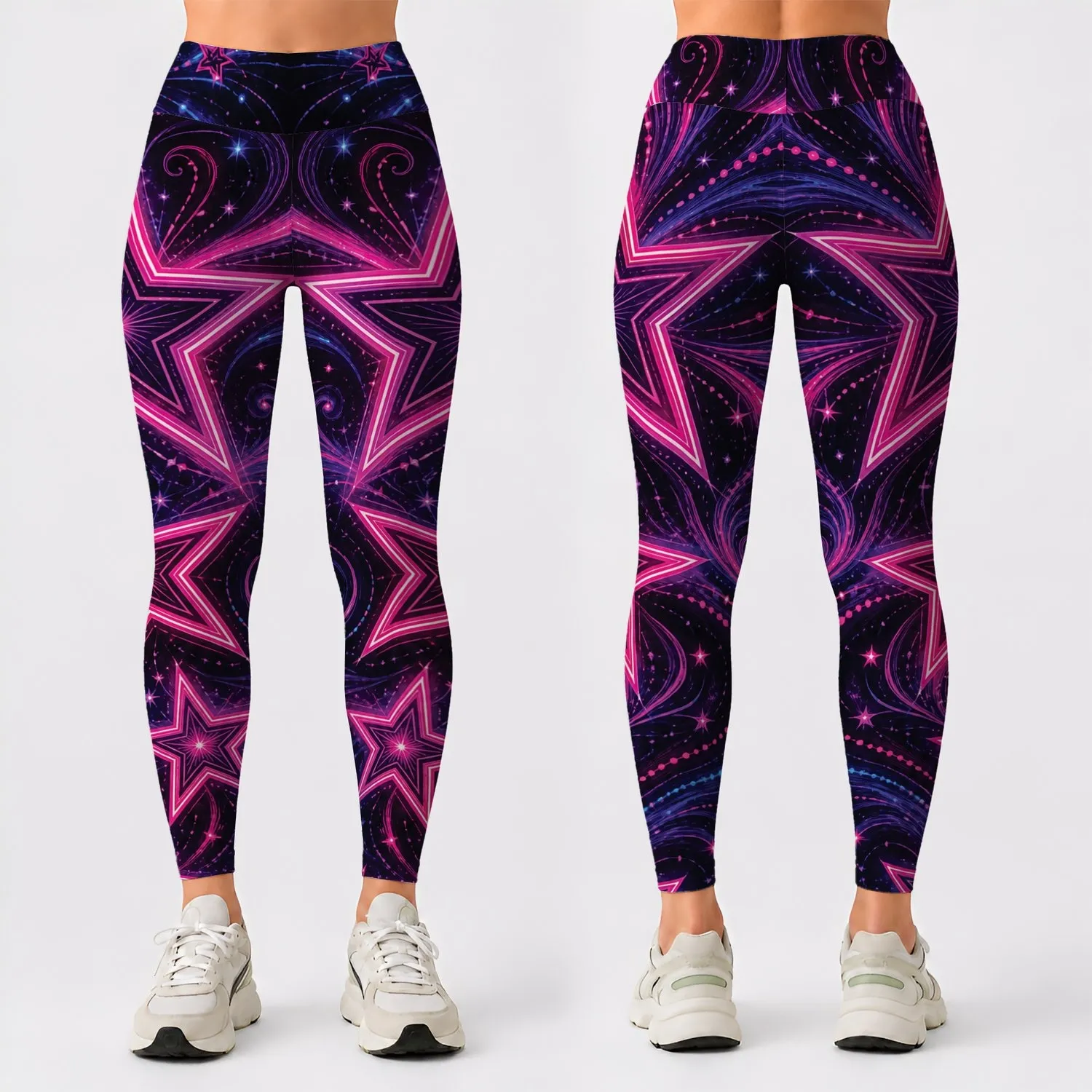 Neon Star Cosmos With Magenta Galaxy Swirls For Nightlife Streetwear Style Vibes Leggings - 1